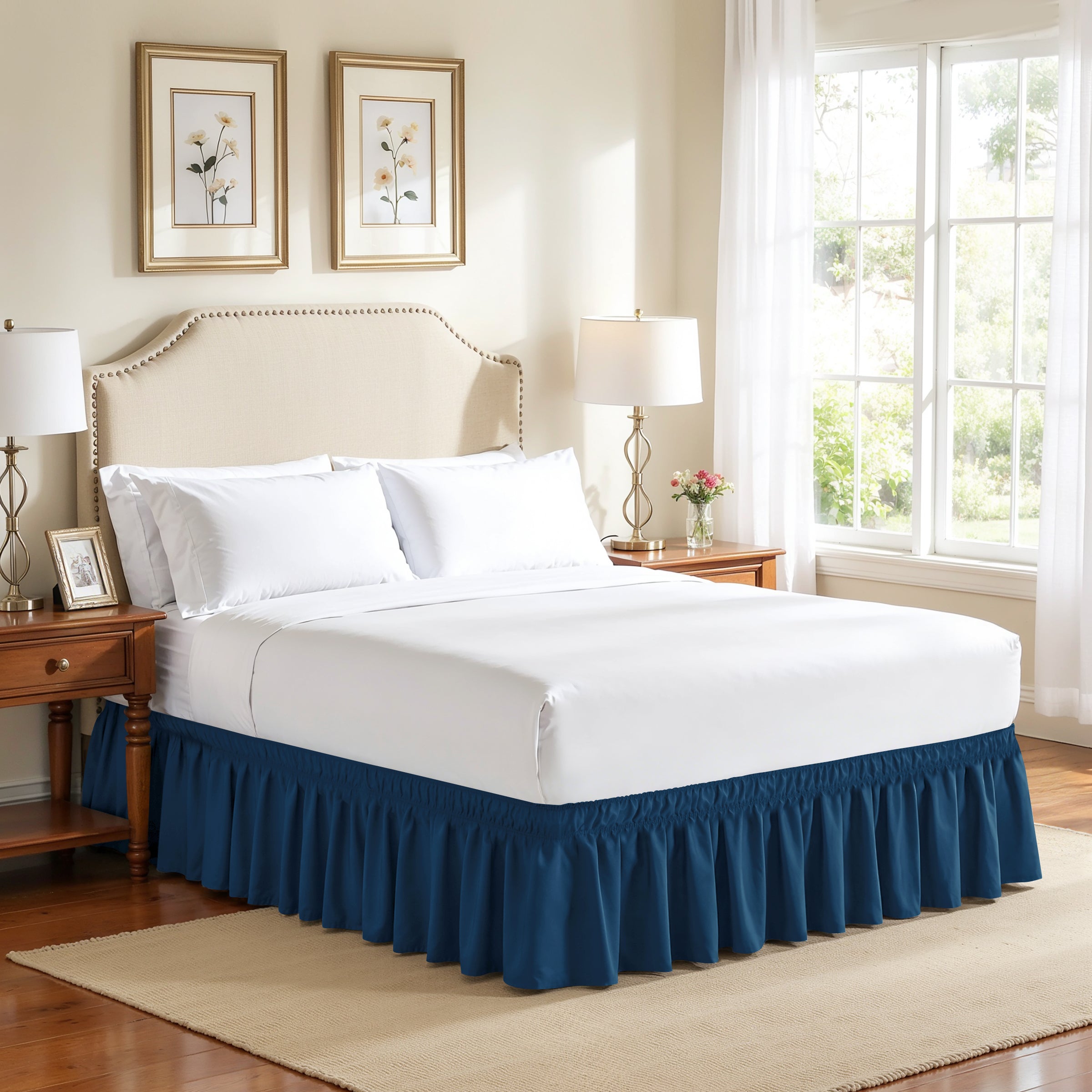 Subrtex Elastic Wrap Around Bed Skirt Dust Ruffle Smooth Soft Bed Frame Cover 15-inch Drop (Queen, Sand)