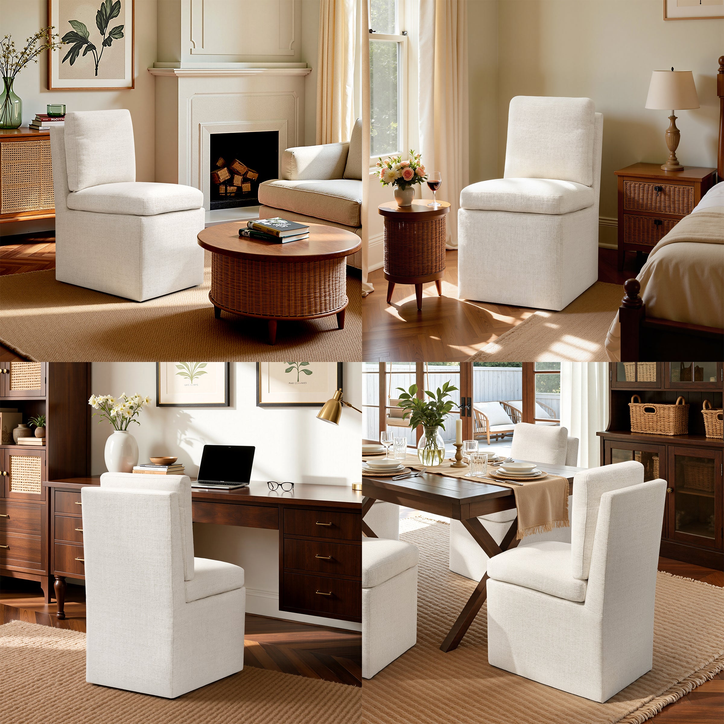 Subrtex Dining Chairs with Casters, Upholstered Dining Room Chairs, Accent Single Sofa Chair, Arrived Assembed, Slient Wheels, Cream/Khaki