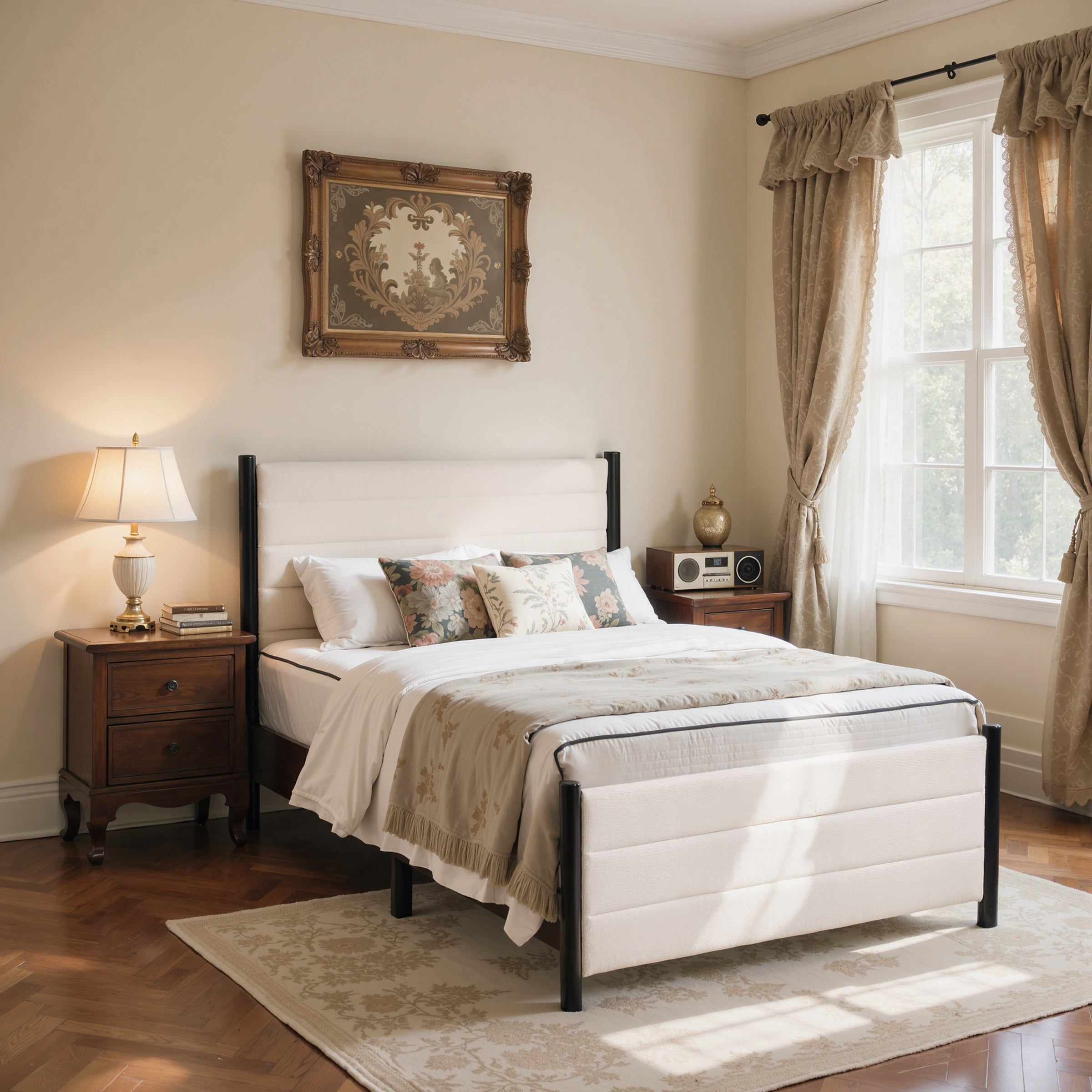 Subrtex Nordic Style Upholstered Bed Frame With Headboard & Footboard