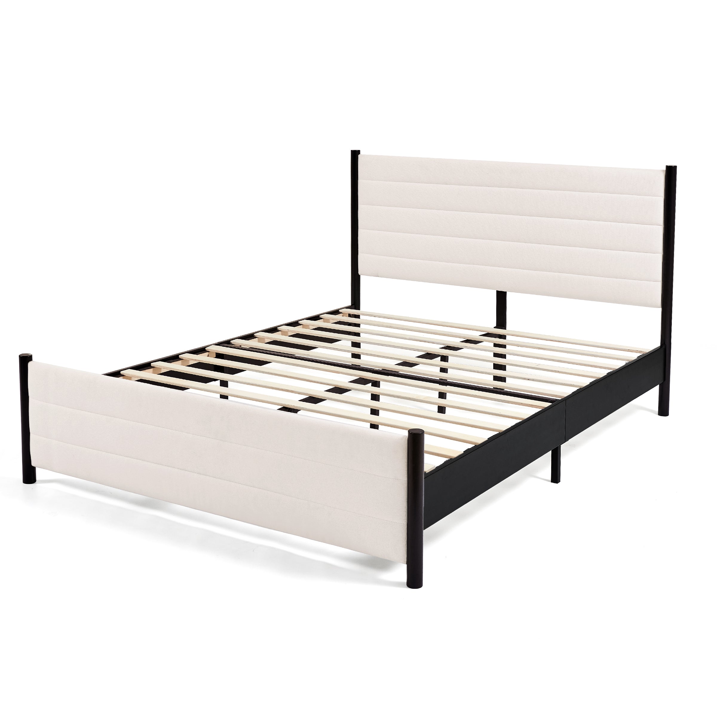 Subrtex Nordic Style Upholstered Bed Frame With Headboard & Footboard
