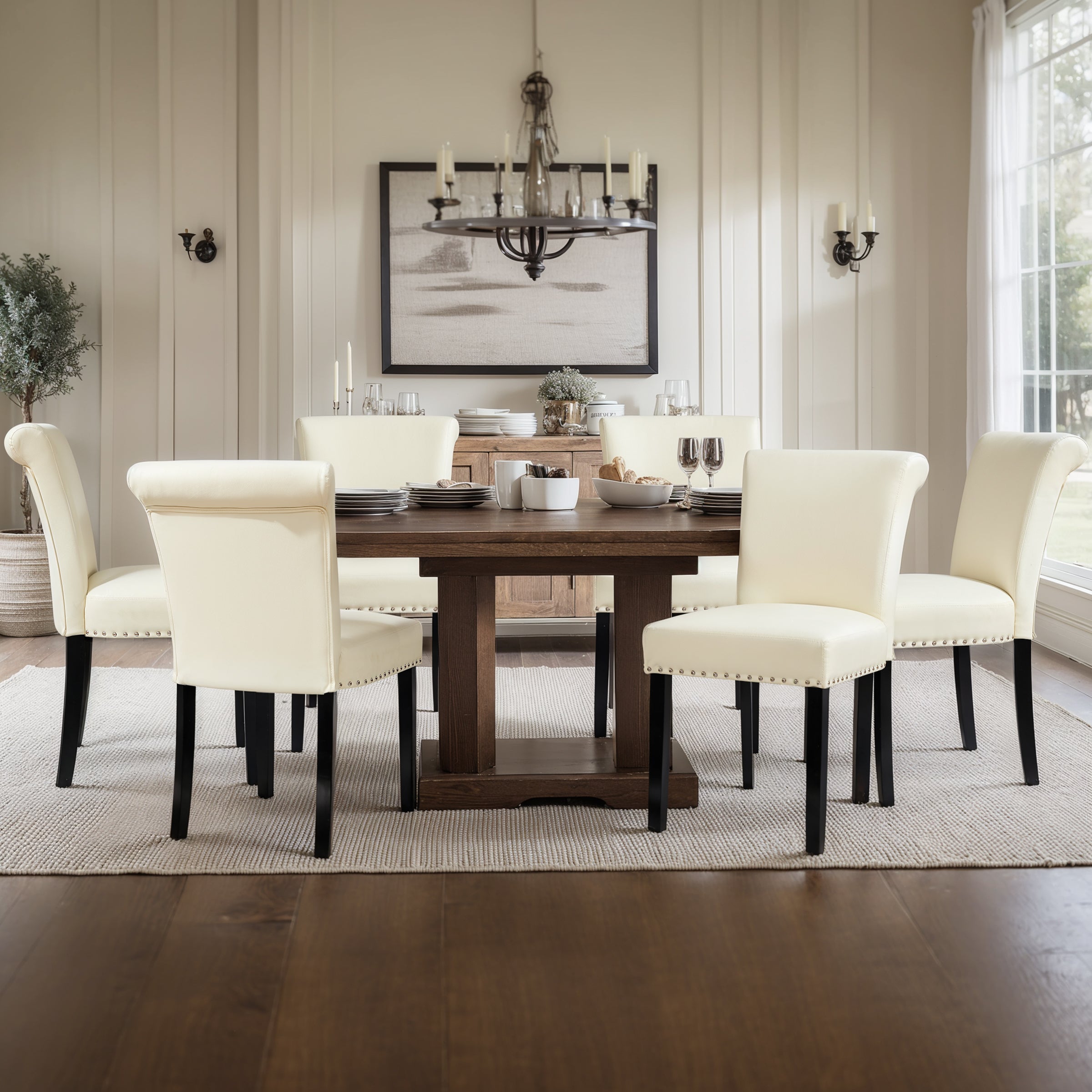 Subrtex Contemporary Nailhead PU Dining Chairs, Set of 2