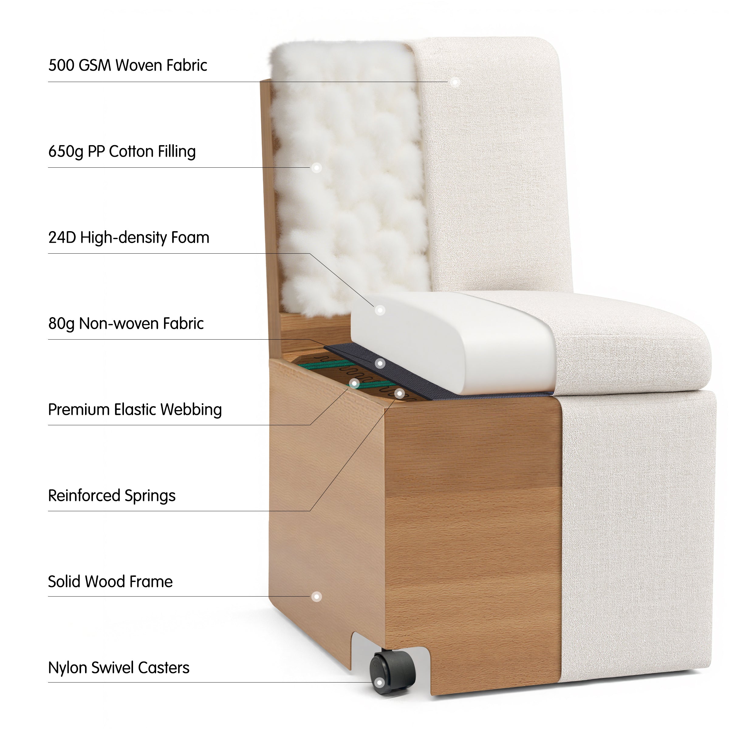 Subrtex Dining Chairs with Casters, Upholstered Dining Room Chairs, Accent Single Sofa Chair, Arrived Assembed, Slient Wheels, Cream/Khaki