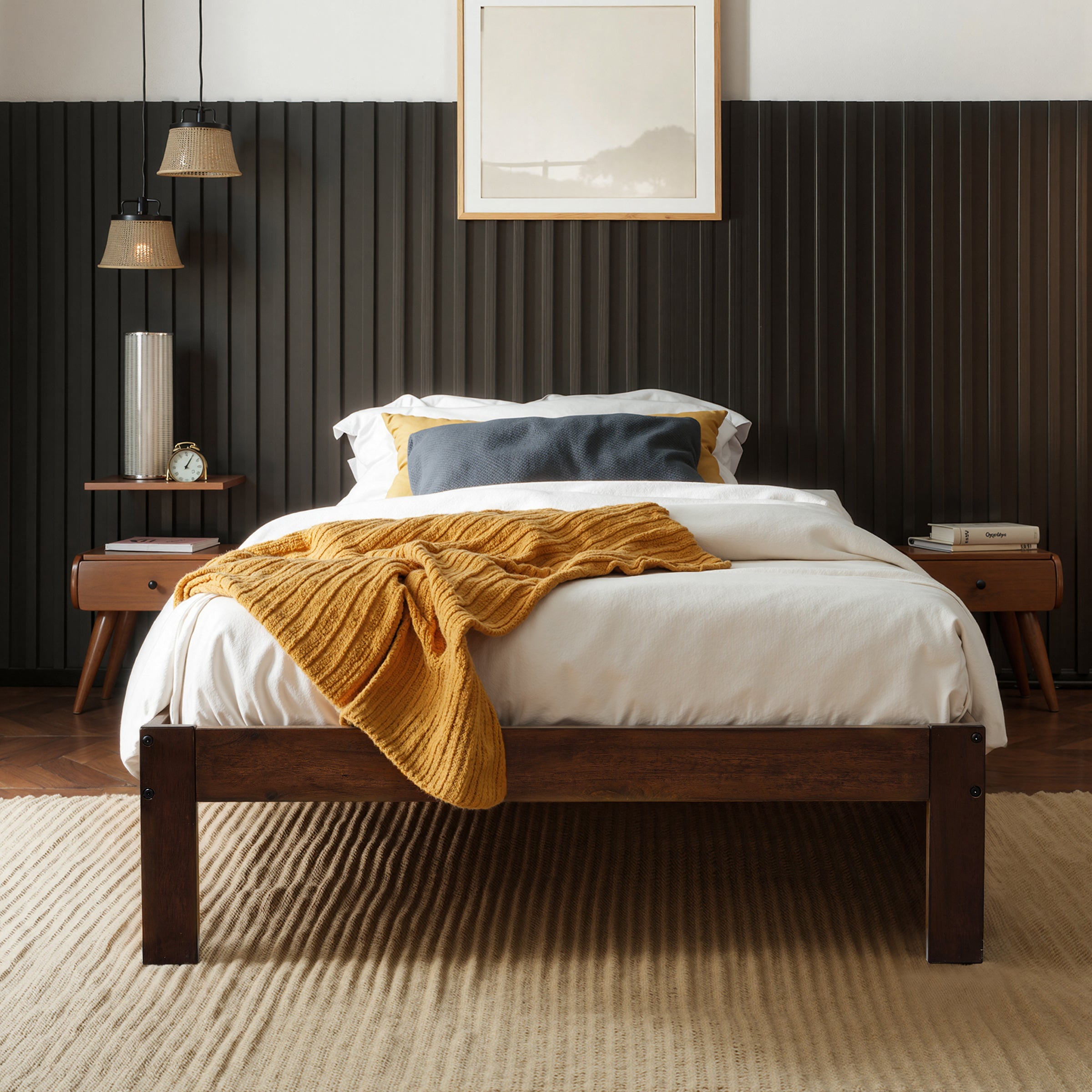 Subrtex 12" Solid Wood Platform Bed Frame with Wooden Slats