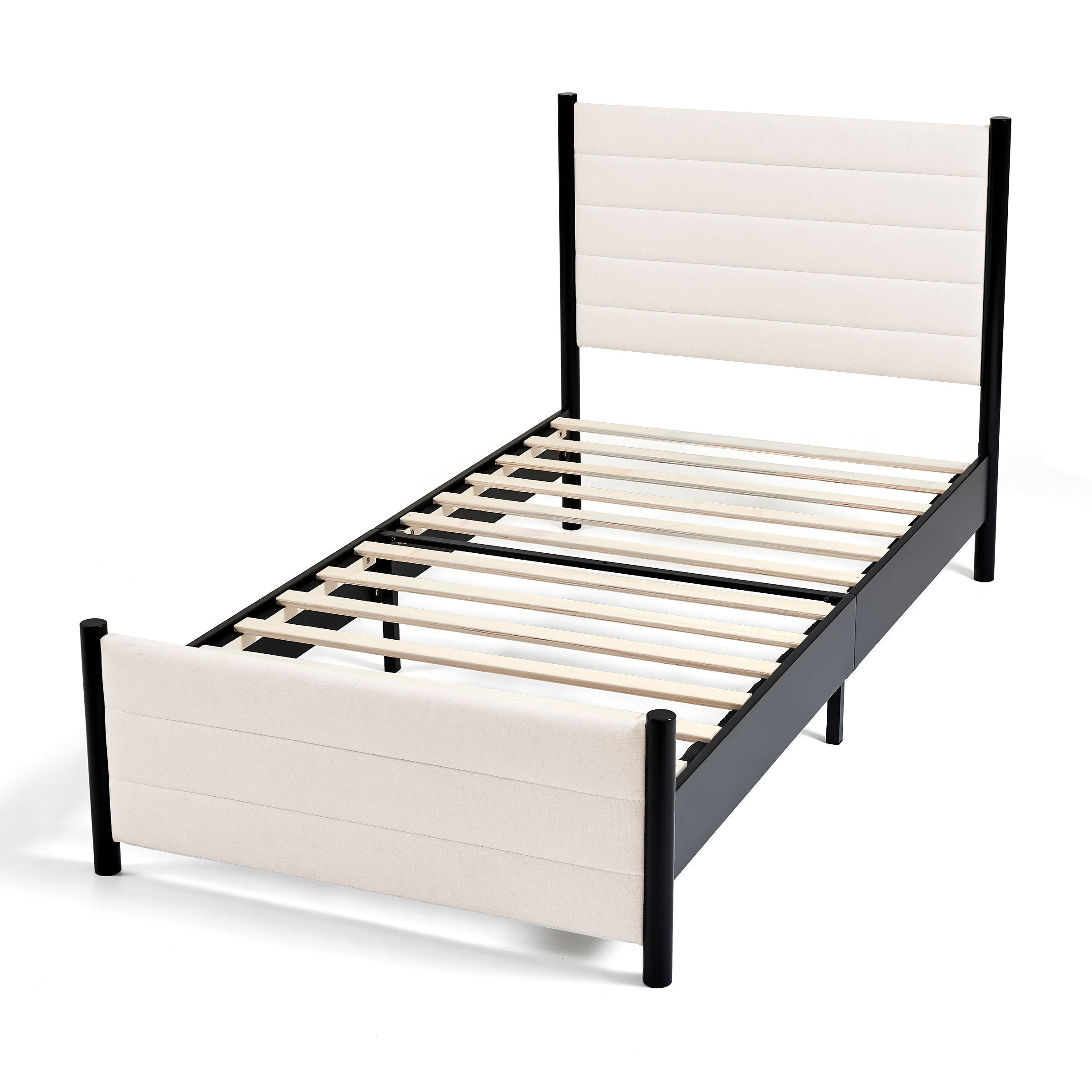 Subrtex Nordic Style Upholstered Bed Frame With Headboard & Footboard