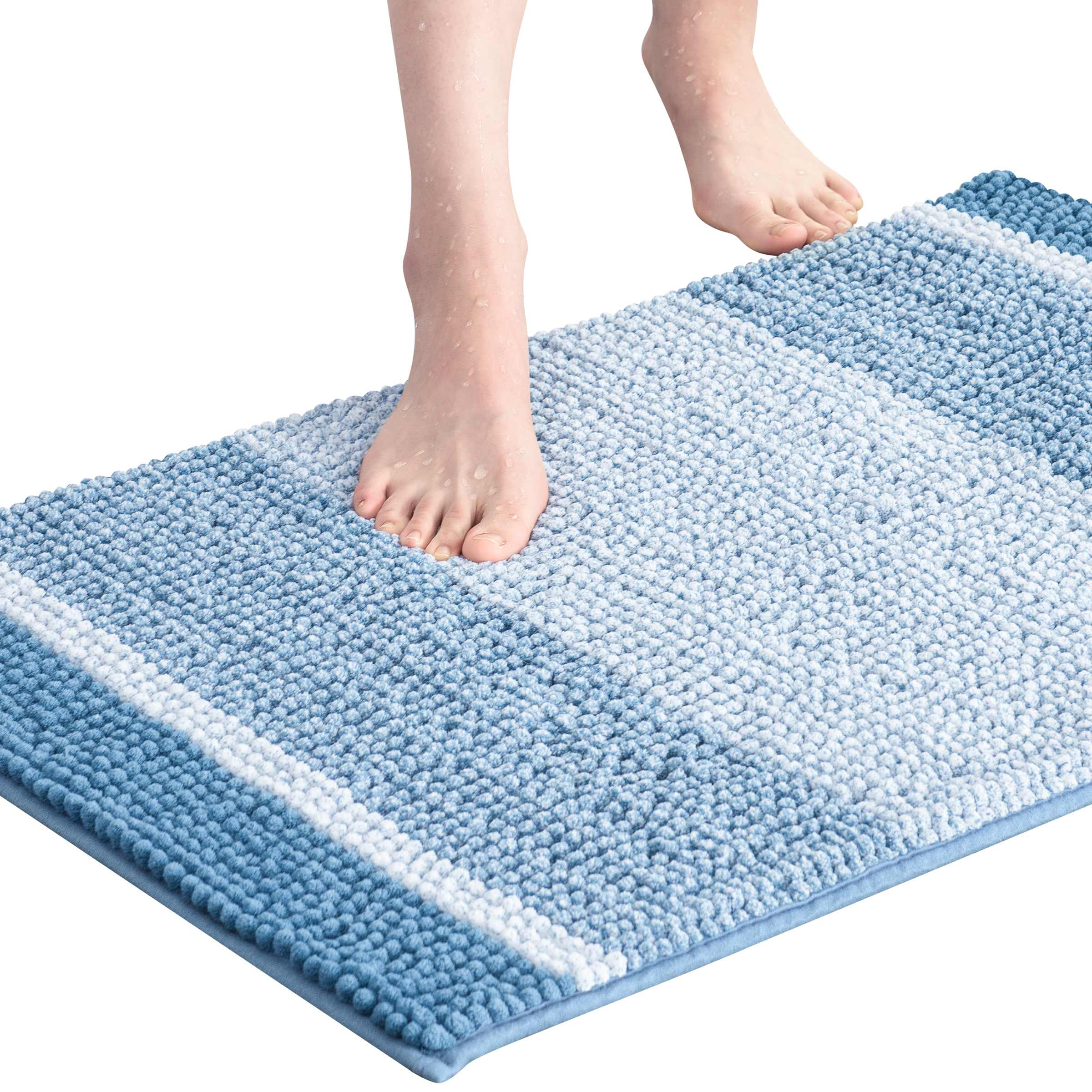 Subrtex Gradient Stripe Pattern Soft Plush Bathroom Rugs