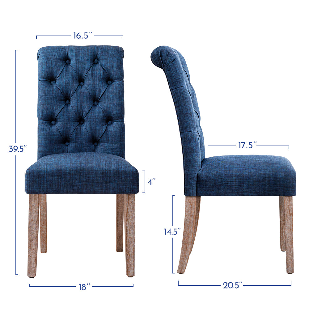 2pk Button-Tufted Linen Parsons Dining Chairs