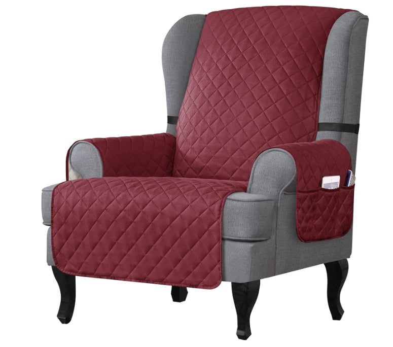 Slipcover-Wingback Armchair Slipcover, Reversible Quilted Furniture Protector with Pockets Elastic Straps Washable, for Living Room Bedroom for Kids Pets