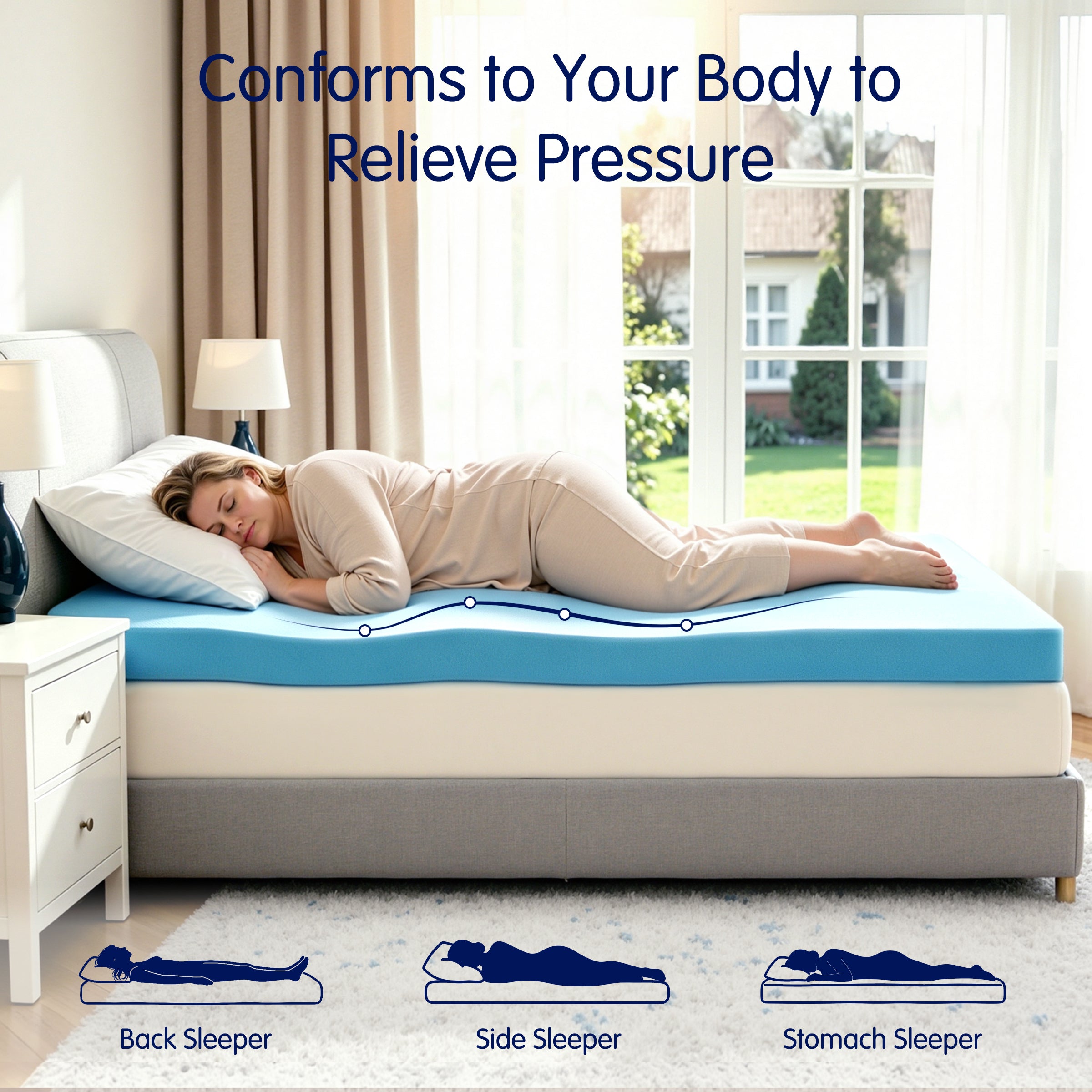 Mattress Topper, 2, 3, or 4 Inch Gel Infused Memory Foam Bed Topper, CertiPUR-US Certified