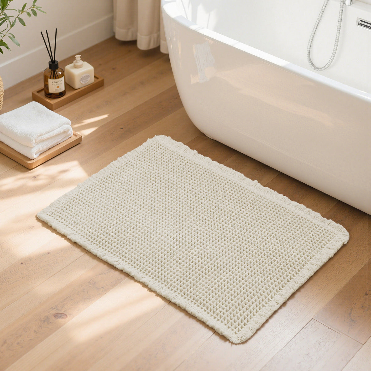 VANTIEA Waffle Style  Bathroom Rugs Super Absorbent Mats Non Slip Rubber Back Bath Rug