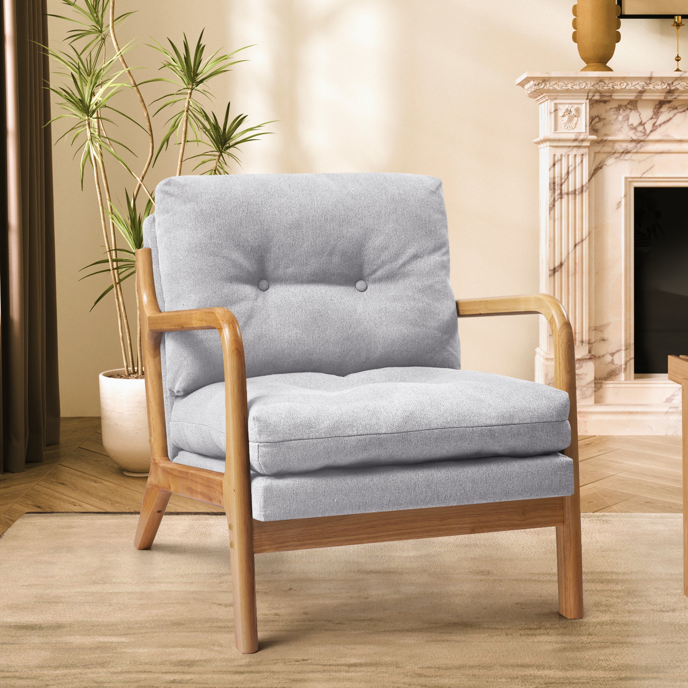 Cloud Comfort Cushion with Wooden Armrest Accent Chair