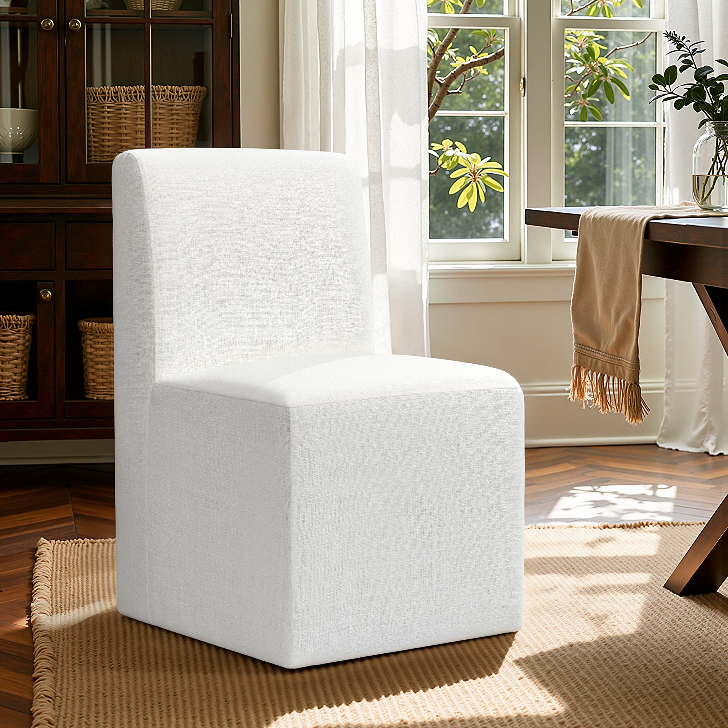 Subrtex Linen Upholstered Dining Chair Set of 1/2/4 with Hidden Wheels, Fully Assembled Modern Armless Accent Chair