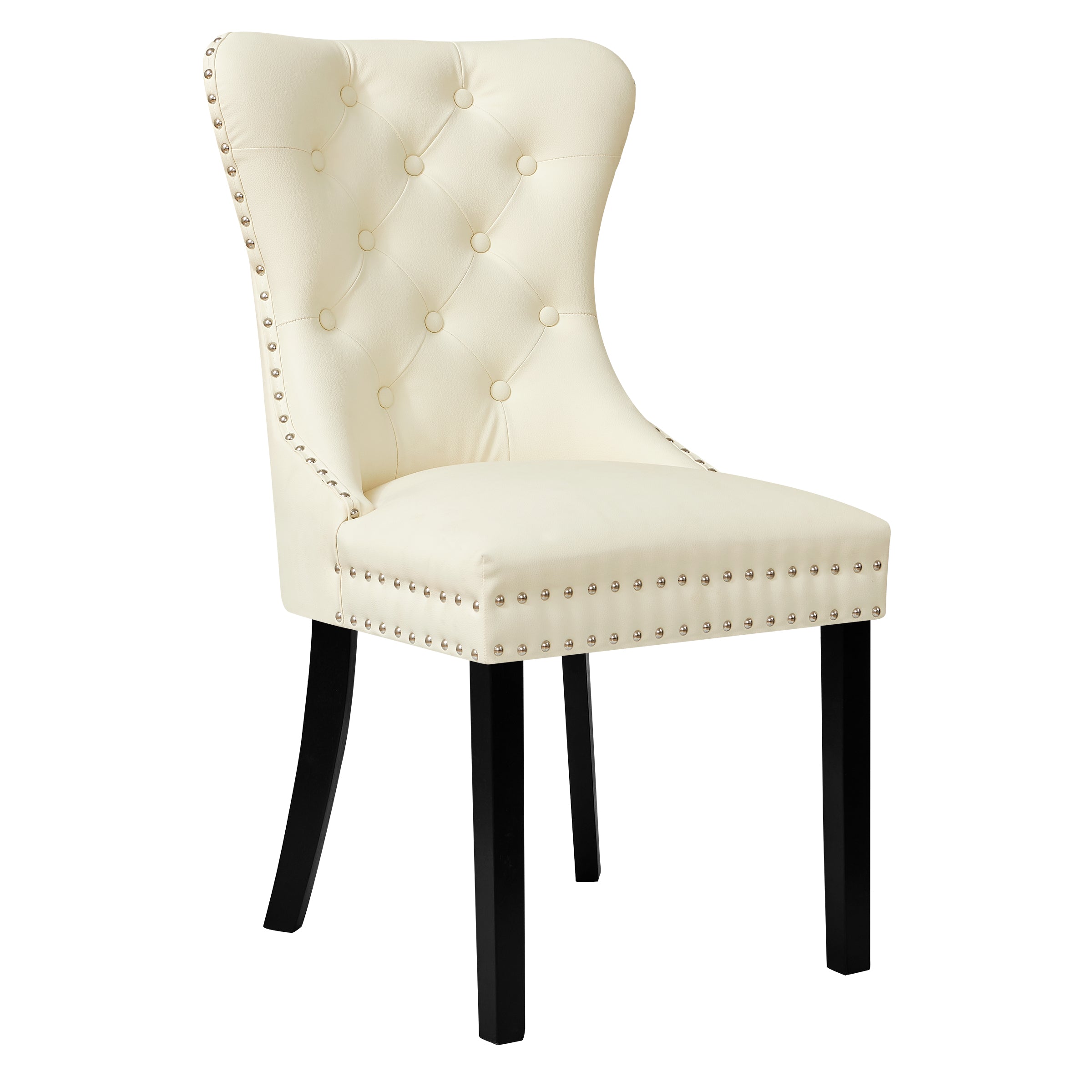 2pk Button-Tufted Nailhead PU Dining Chairs