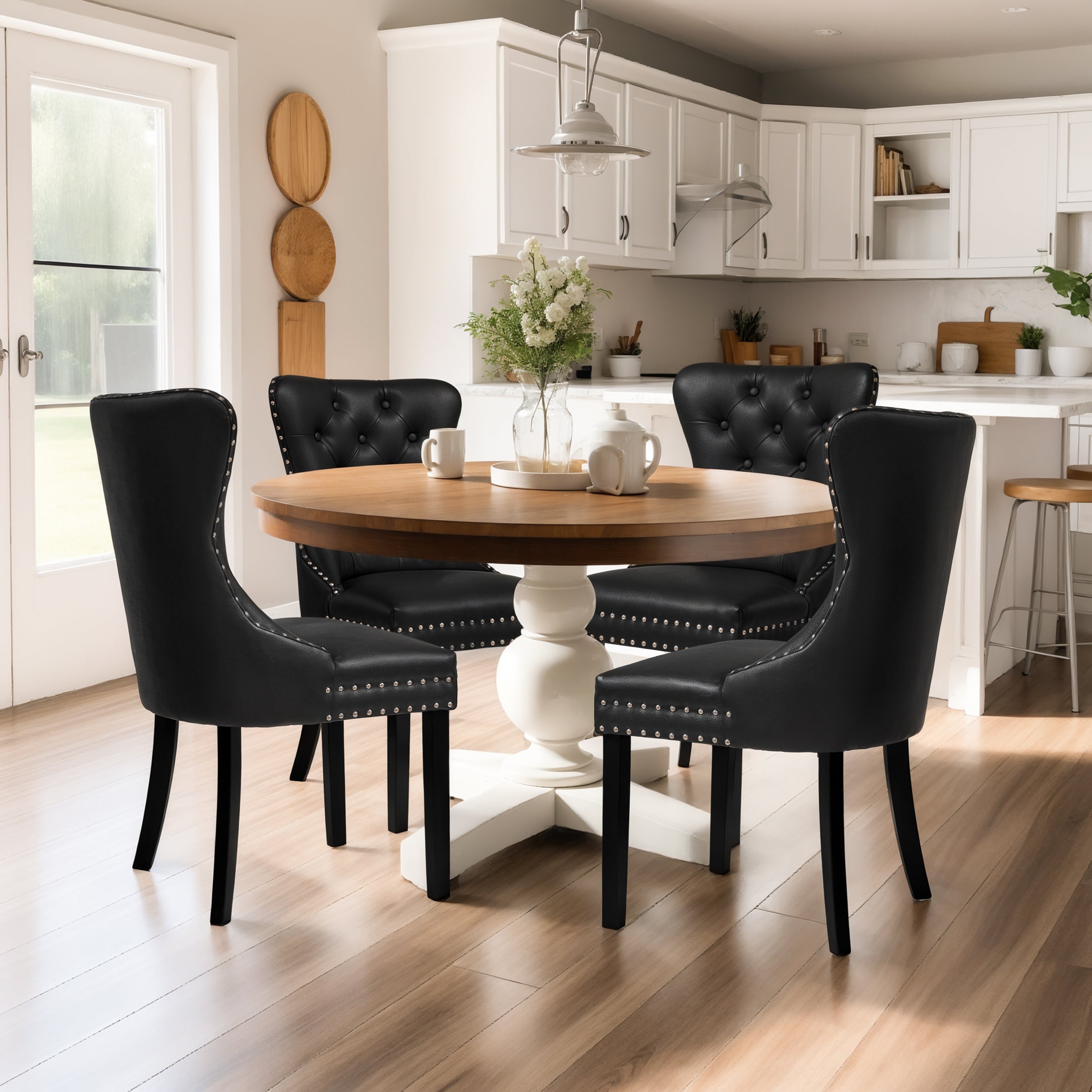 Subrtex Button-Tufted Nailhead PU Leather Dining Chairs, Set of 2