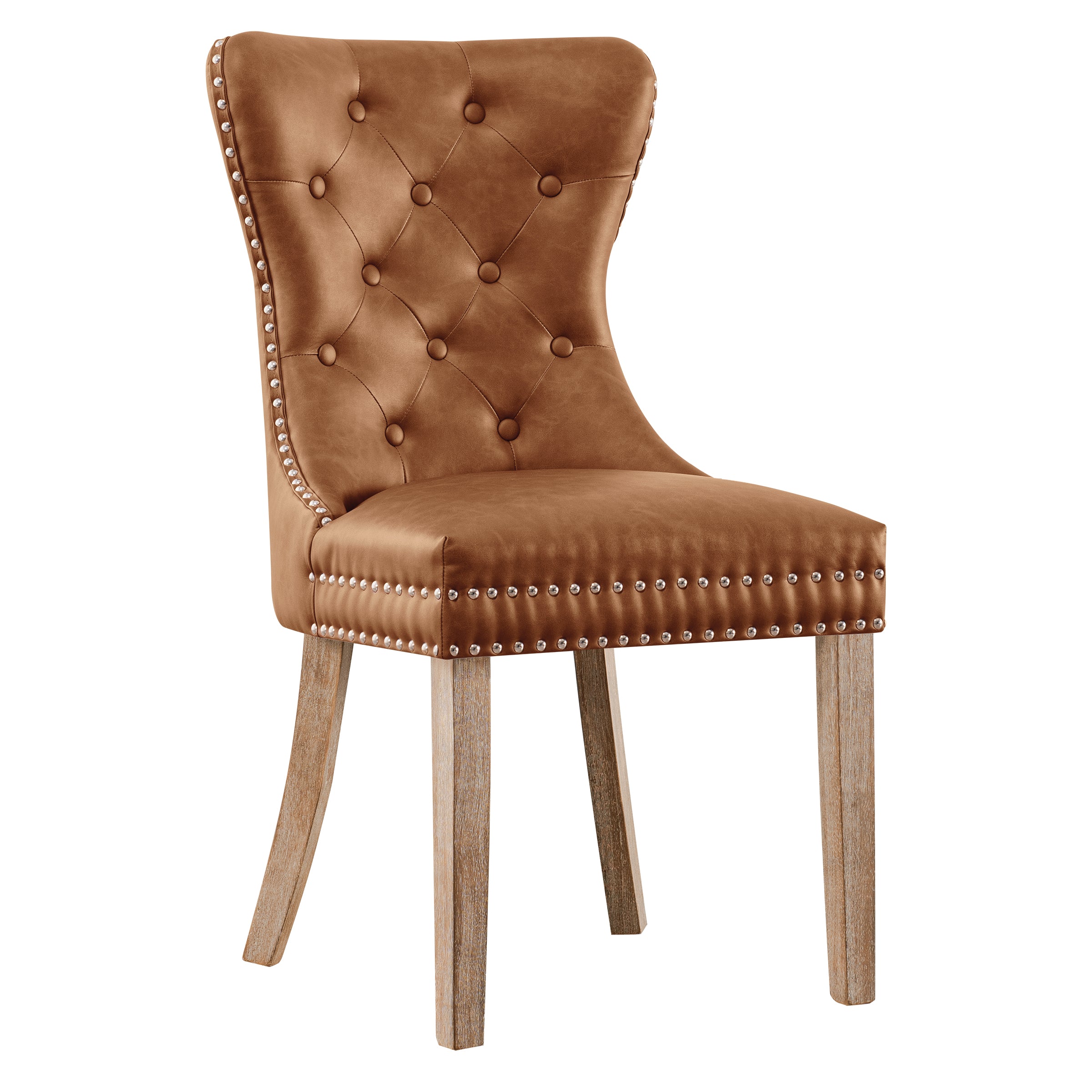 2pk Button-Tufted Nailhead PU Dining Chairs