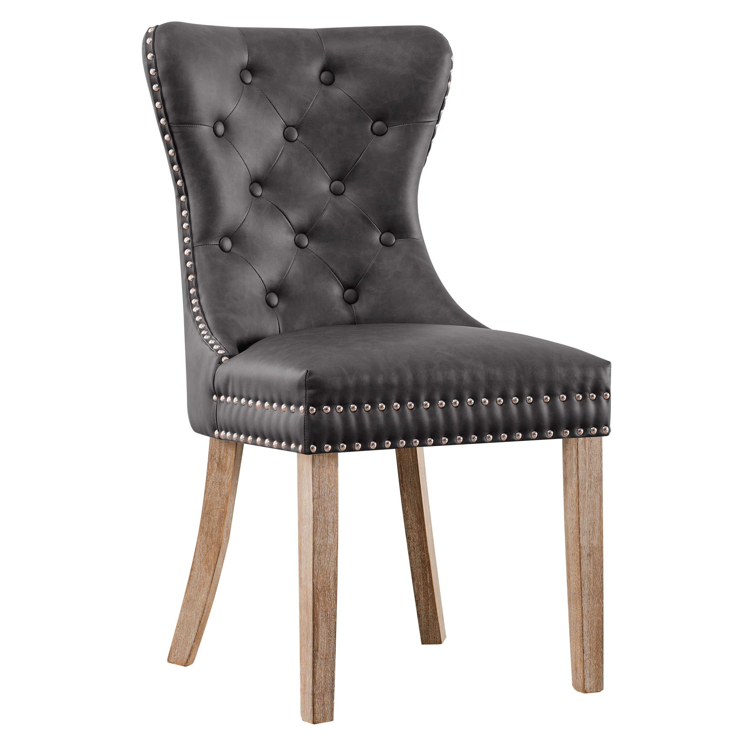 2pk Button-Tufted Nailhead PU Dining Chairs