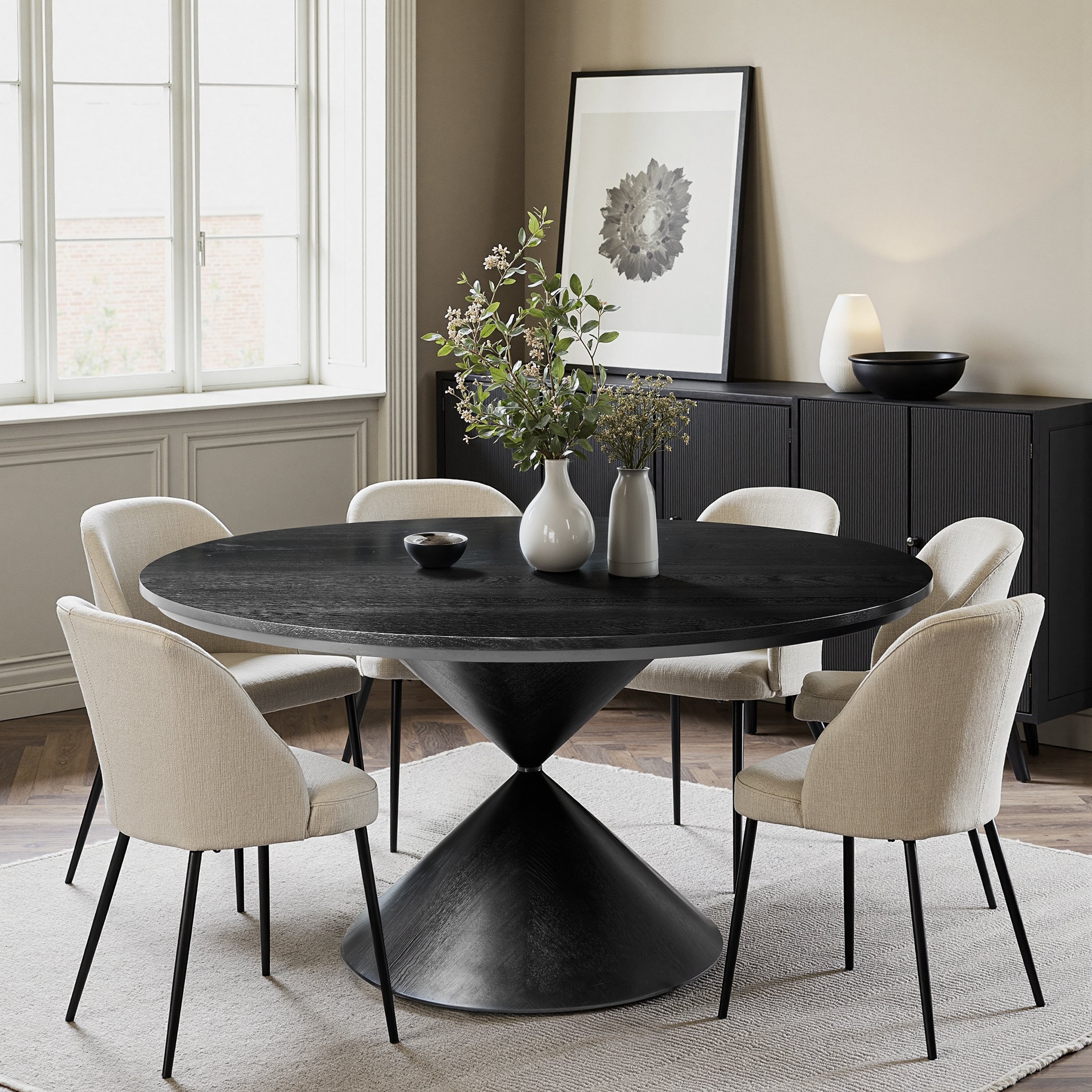 Subrtex Suspended-Look Round Dining Table With Wood Grain Integrates Modern Style