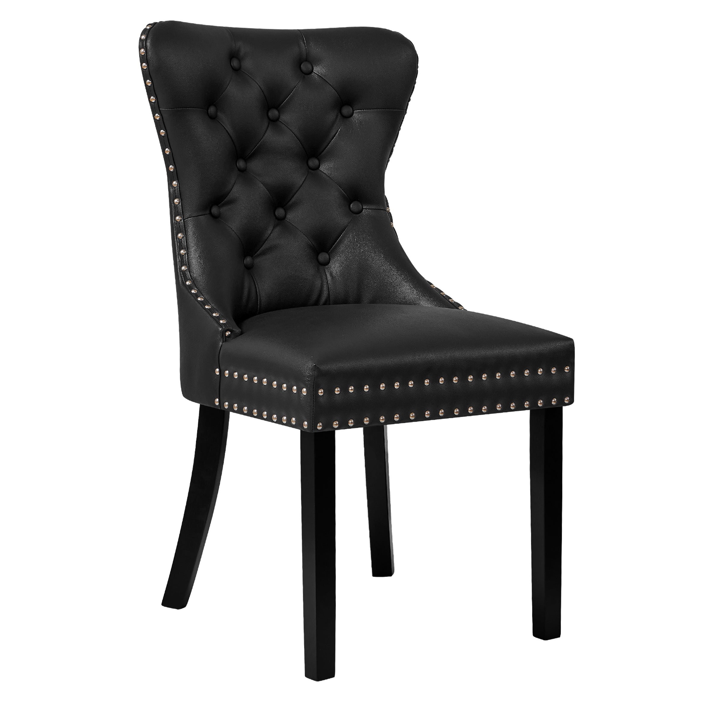 2pk Button-Tufted Nailhead PU Dining Chairs