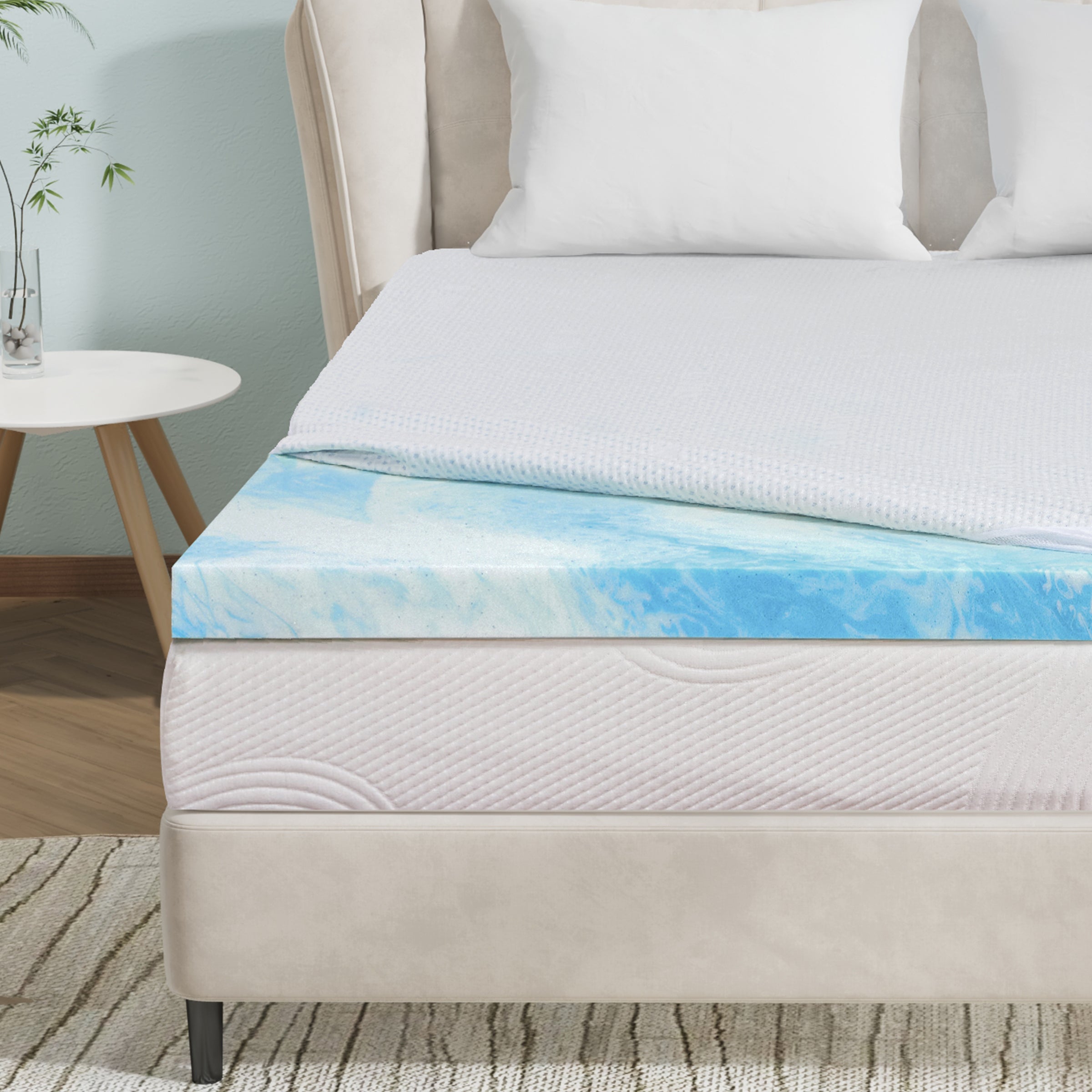 Organic Gel-Infused Foam Mattress Topper (3 inch)<br>【Including A Free Waterproof Cover】