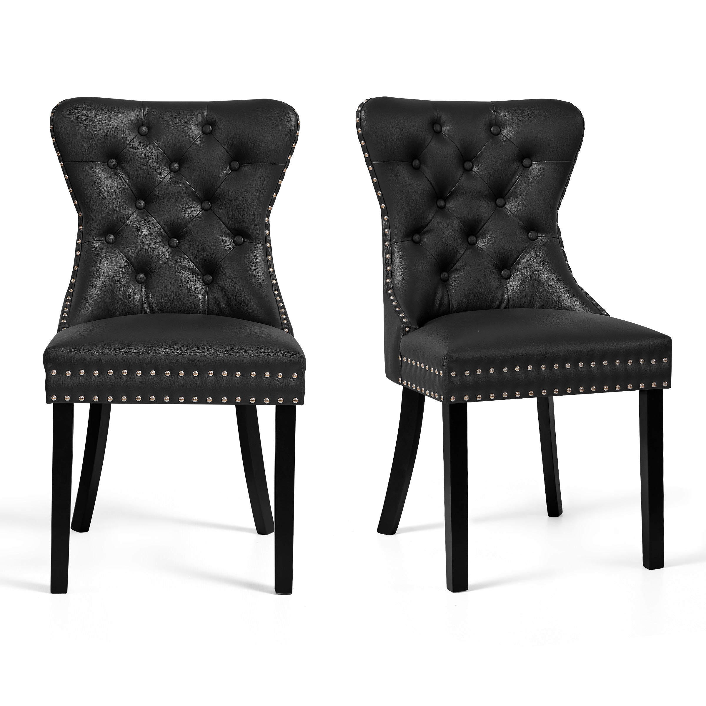 Subrtex Button-Tufted Nailhead PU Leather Dining Chairs, Set of 2