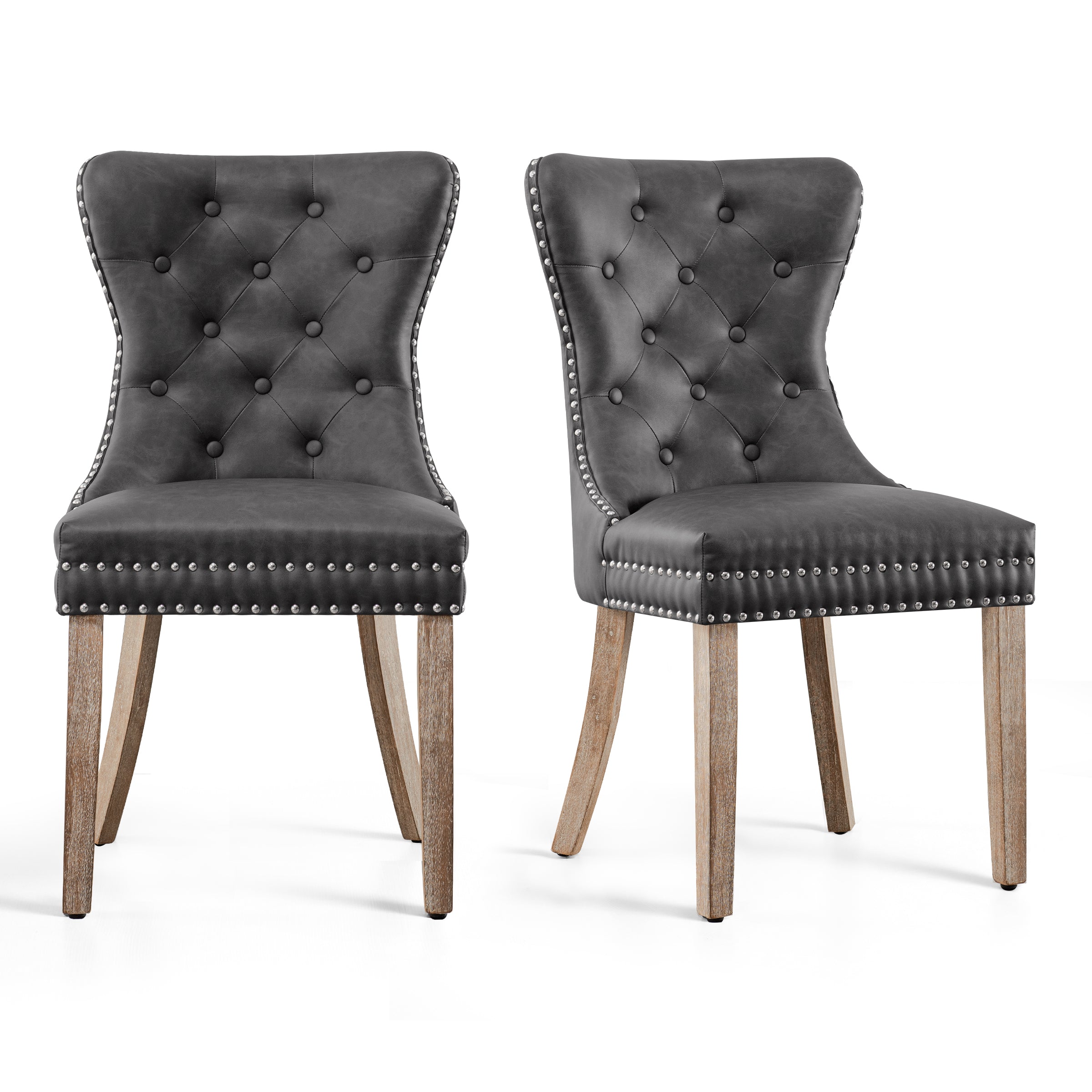 Subrtex Button-Tufted Nailhead PU Leather Dining Chairs, Set of 2