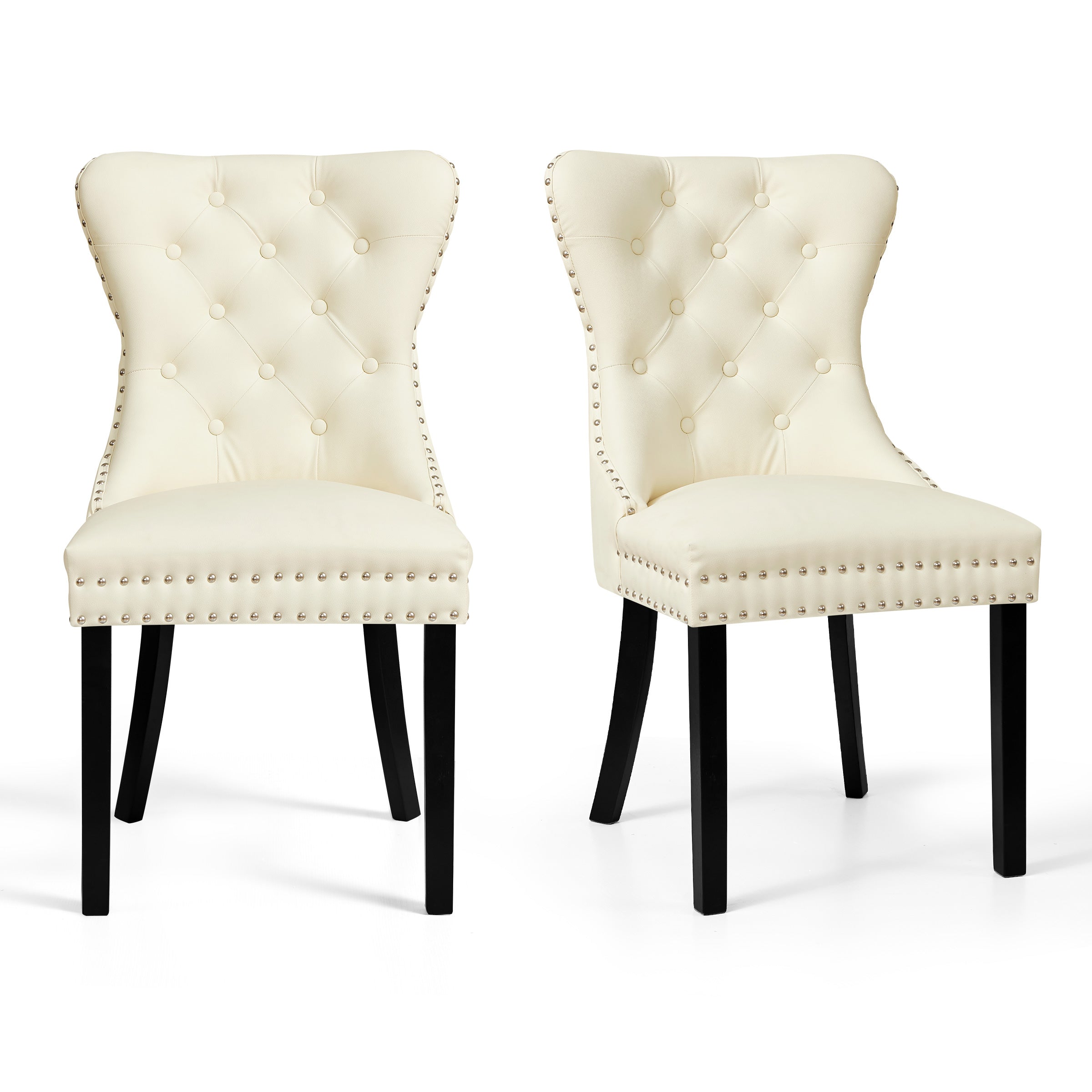 Subrtex Button-Tufted Nailhead PU Leather Dining Chairs, Set of 2