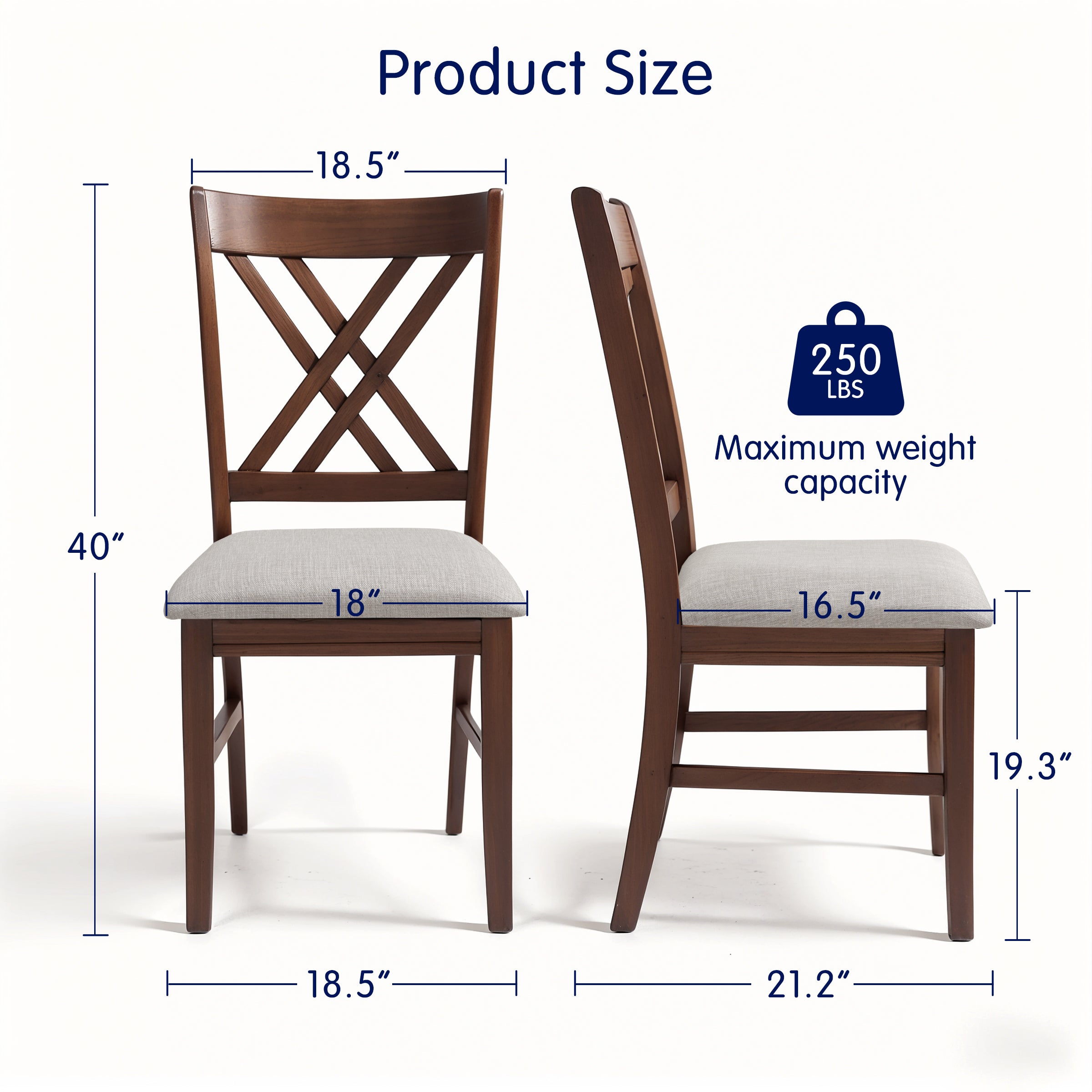 Subrtex Farmhouse Solid Wood Cross Back Upholstered Side Chair（set of 2）