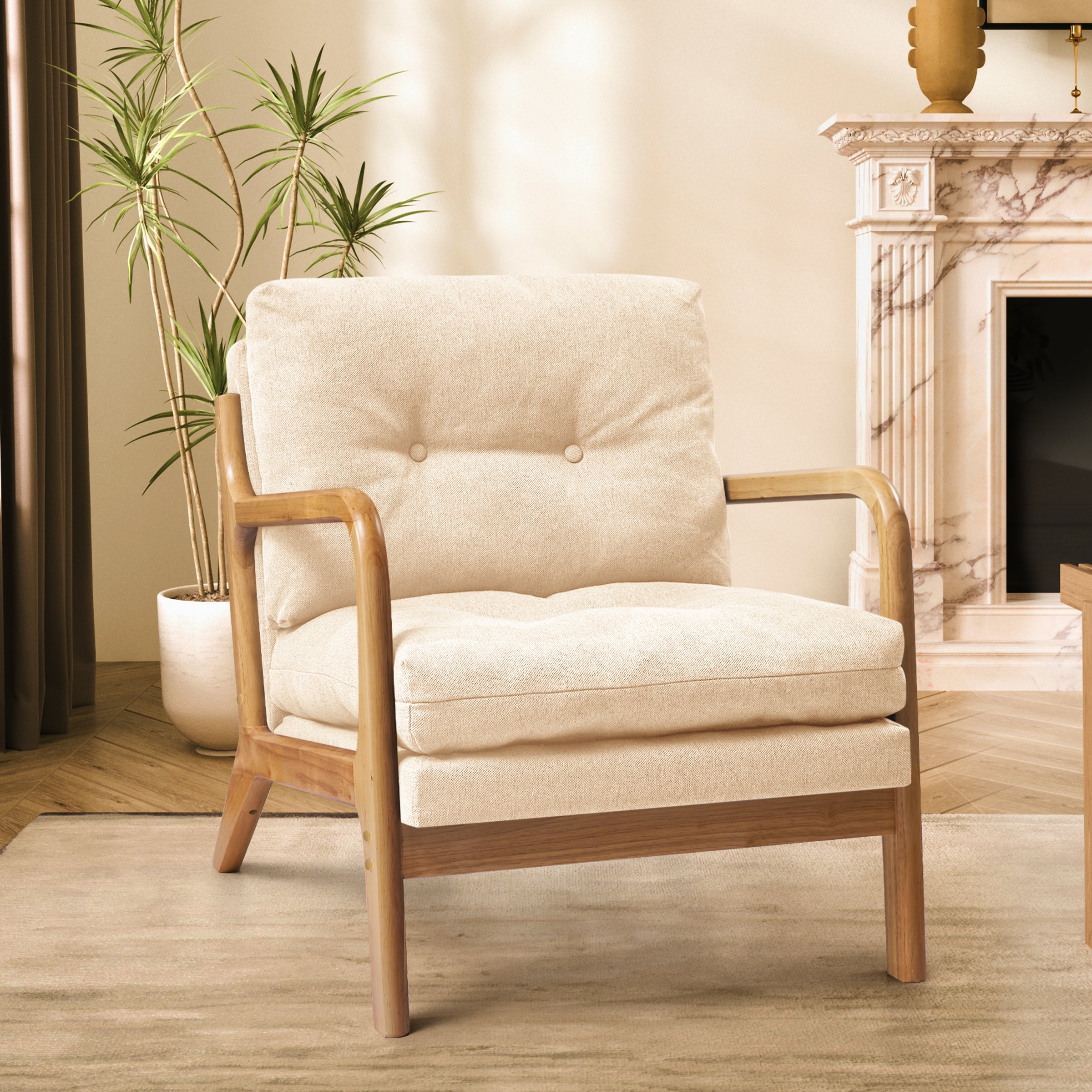 Cloud Comfort Cushion with Wooden Armrest Accent Chair