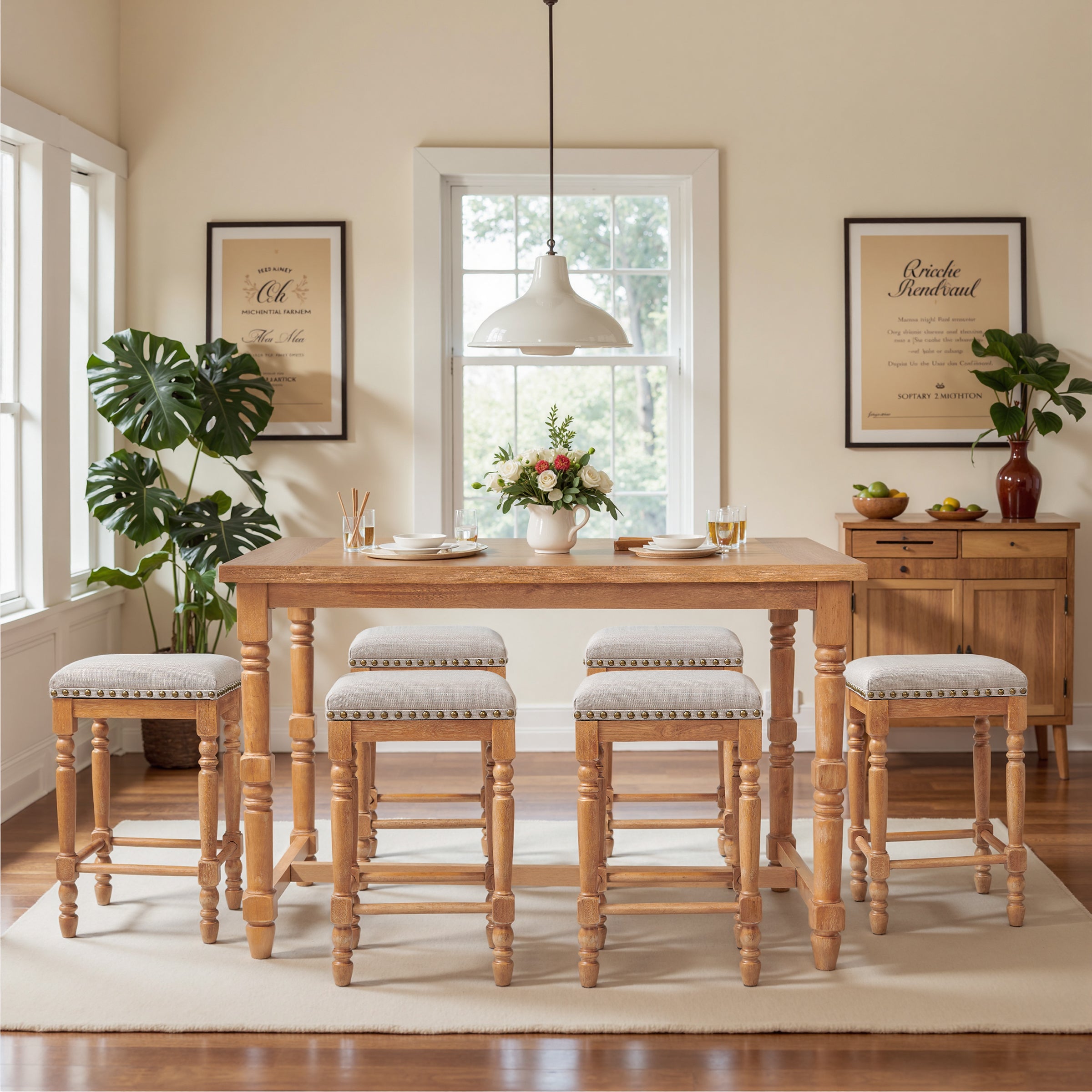 Subrtex Vintage Classic High - Leg Dining Table - Solid Wood For Dining Room
