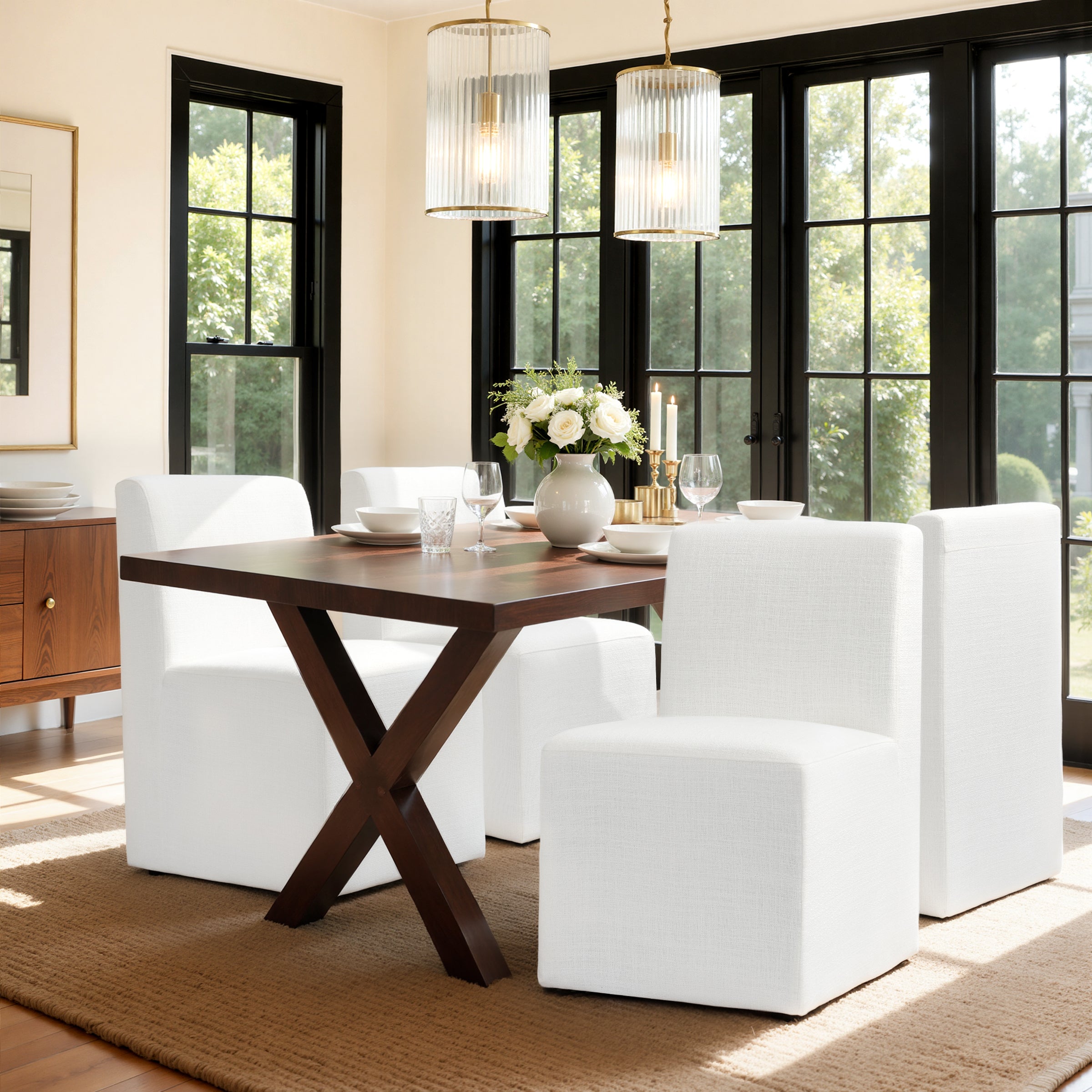 Subrtex Linen Upholstered Dining Chair Set of 1/2/4 with Hidden Wheels, Fully Assembled Modern Armless Accent Chair