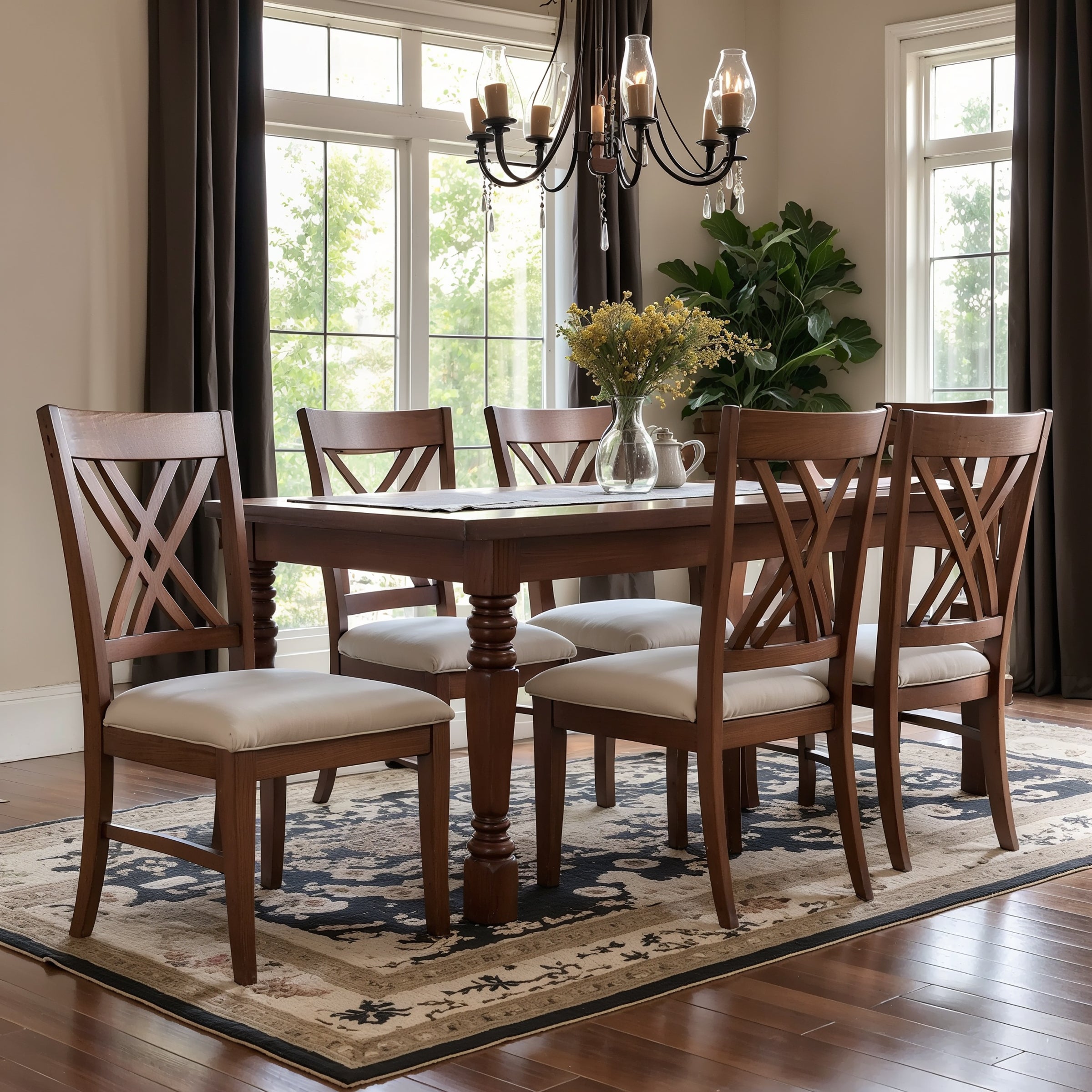 Subrtex Farmhouse Solid Wood Cross Back Upholstered Side Chair（set of 2）