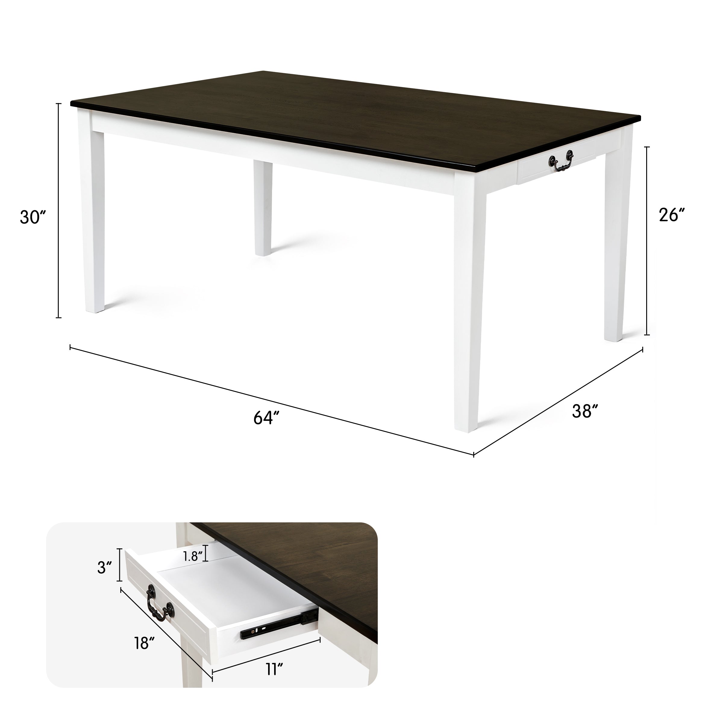 Subrtex Solid Wood Dining Table With Drawer, Seat for  4-6 People