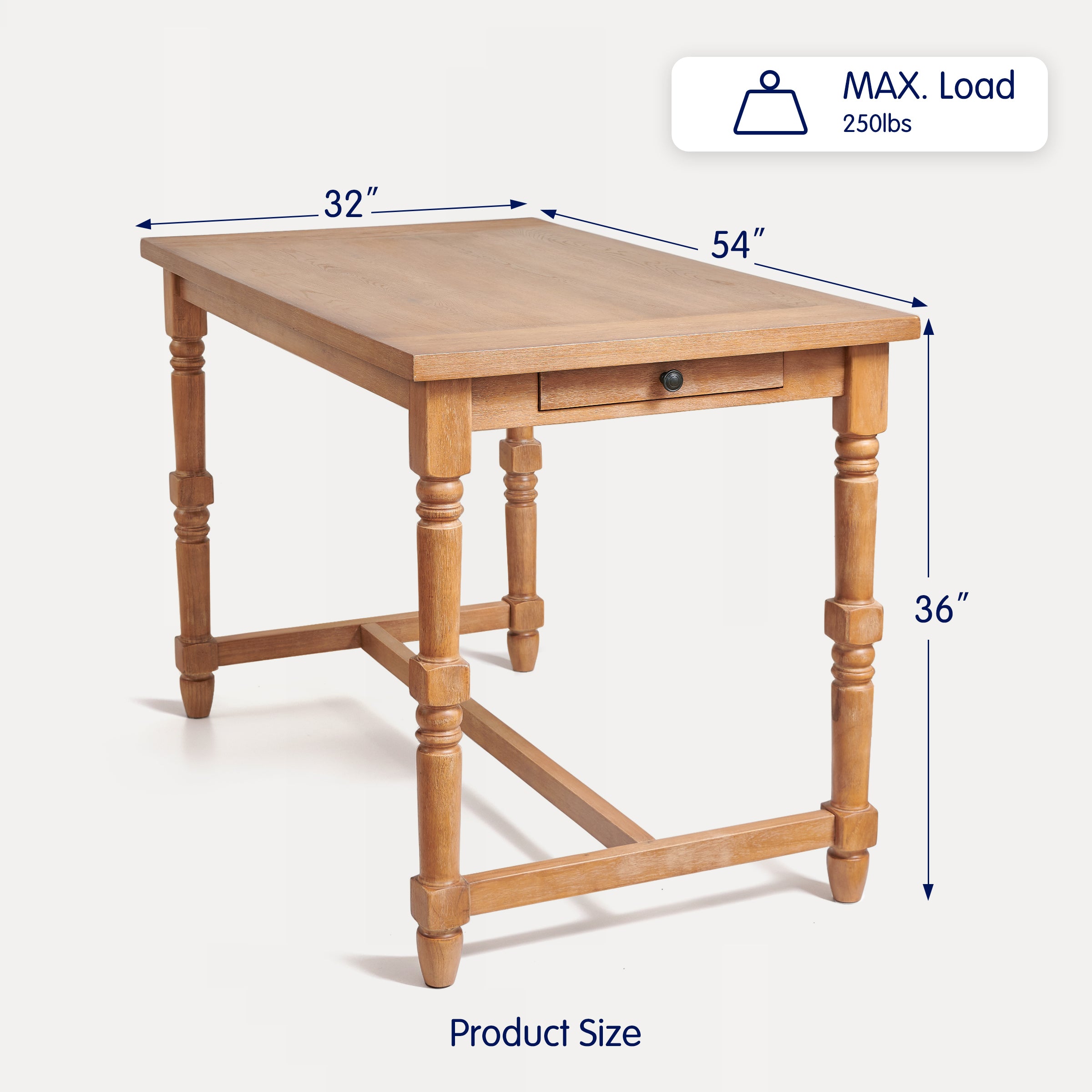 Subrtex Vintage Classic High - Leg Dining Table - Solid Wood For Dining Room