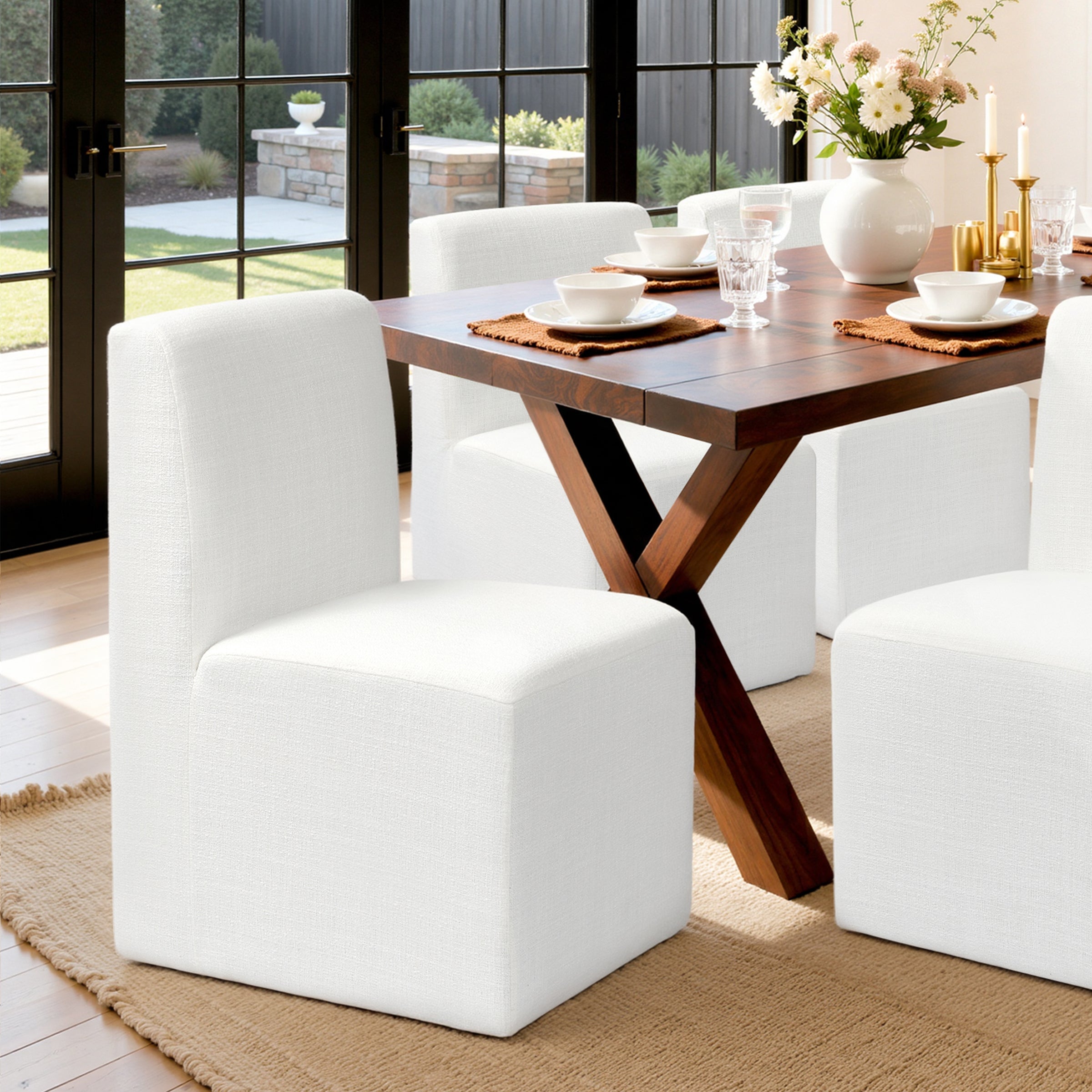 Subrtex Linen Upholstered Dining Chair Set of 1/2/4 with Hidden Wheels, Fully Assembled Modern Armless Accent Chair