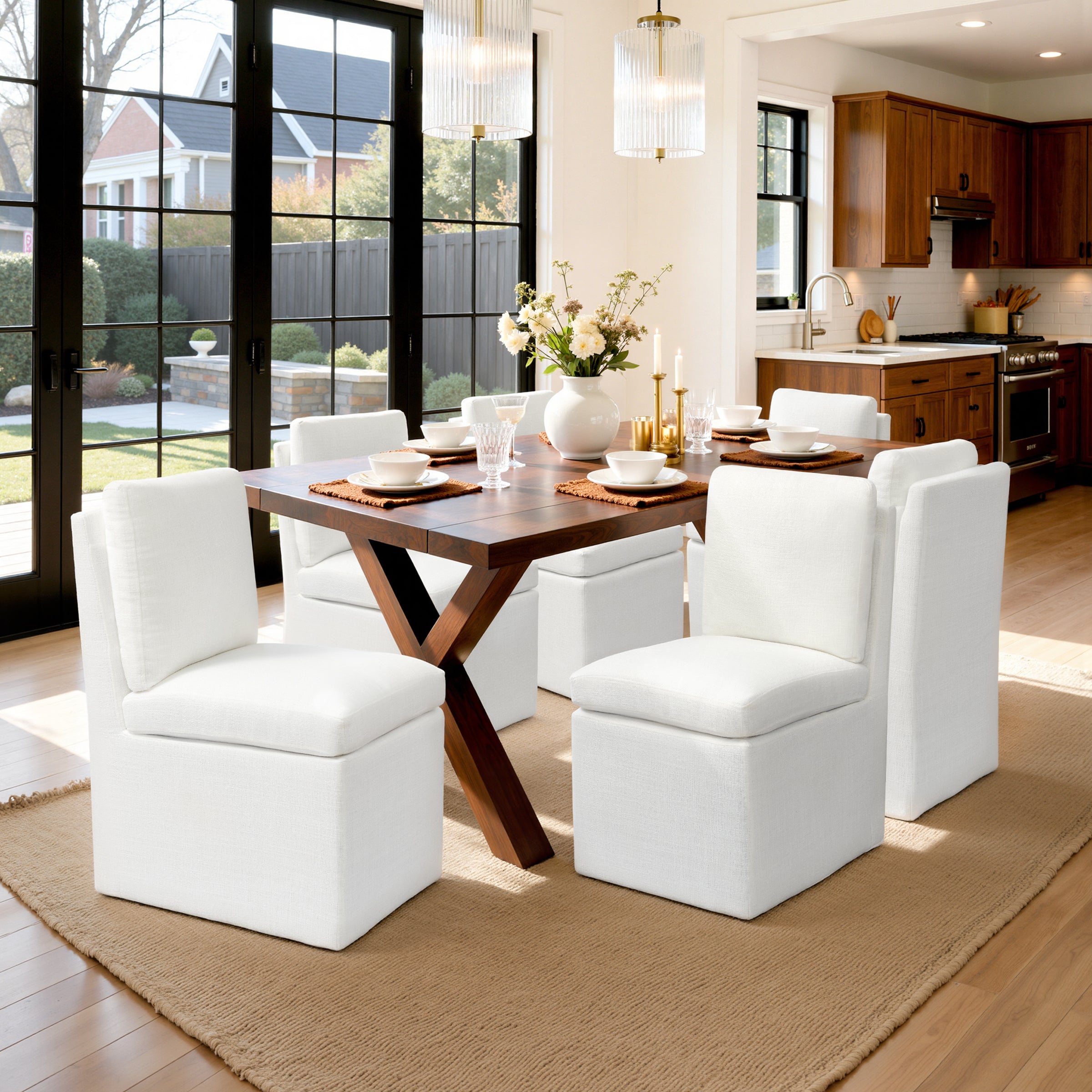 Subrtex Dining Chairs with Casters, Upholstered Dining Room Chairs, Accent Single Sofa Chair, Arrived Assembed, Slient Wheels, Cream/Khaki