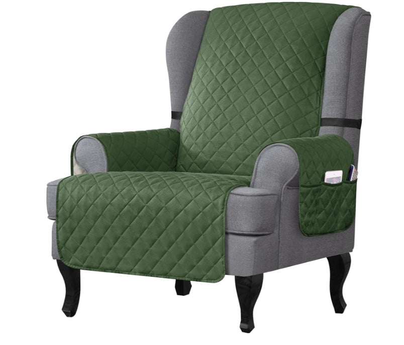 Slipcover-Wingback Armchair Slipcover, Reversible Quilted Furniture Protector with Pockets Elastic Straps Washable, for Living Room Bedroom for Kids Pets