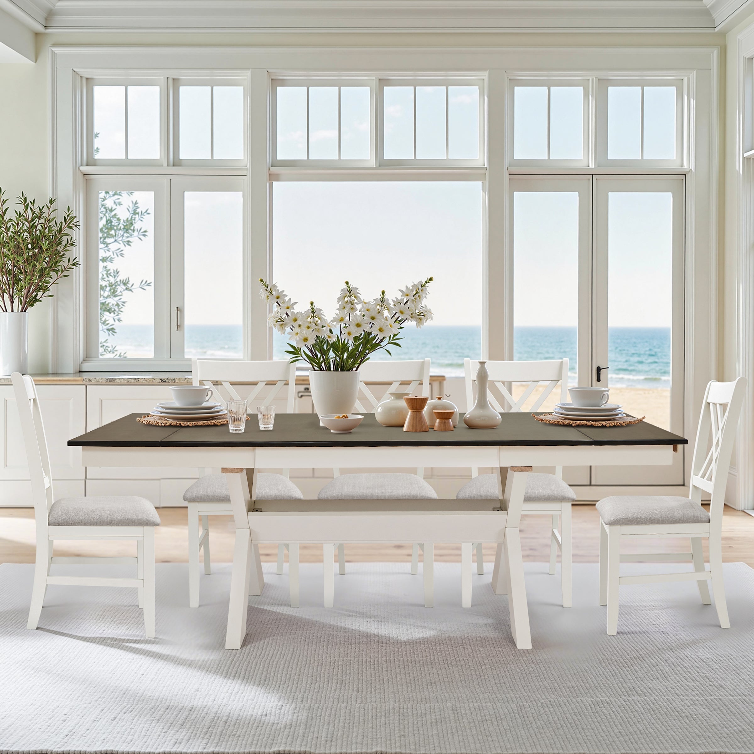 Subrtex Extendable Solid Wood Dining  Table(66"-94")-Fits up to 8