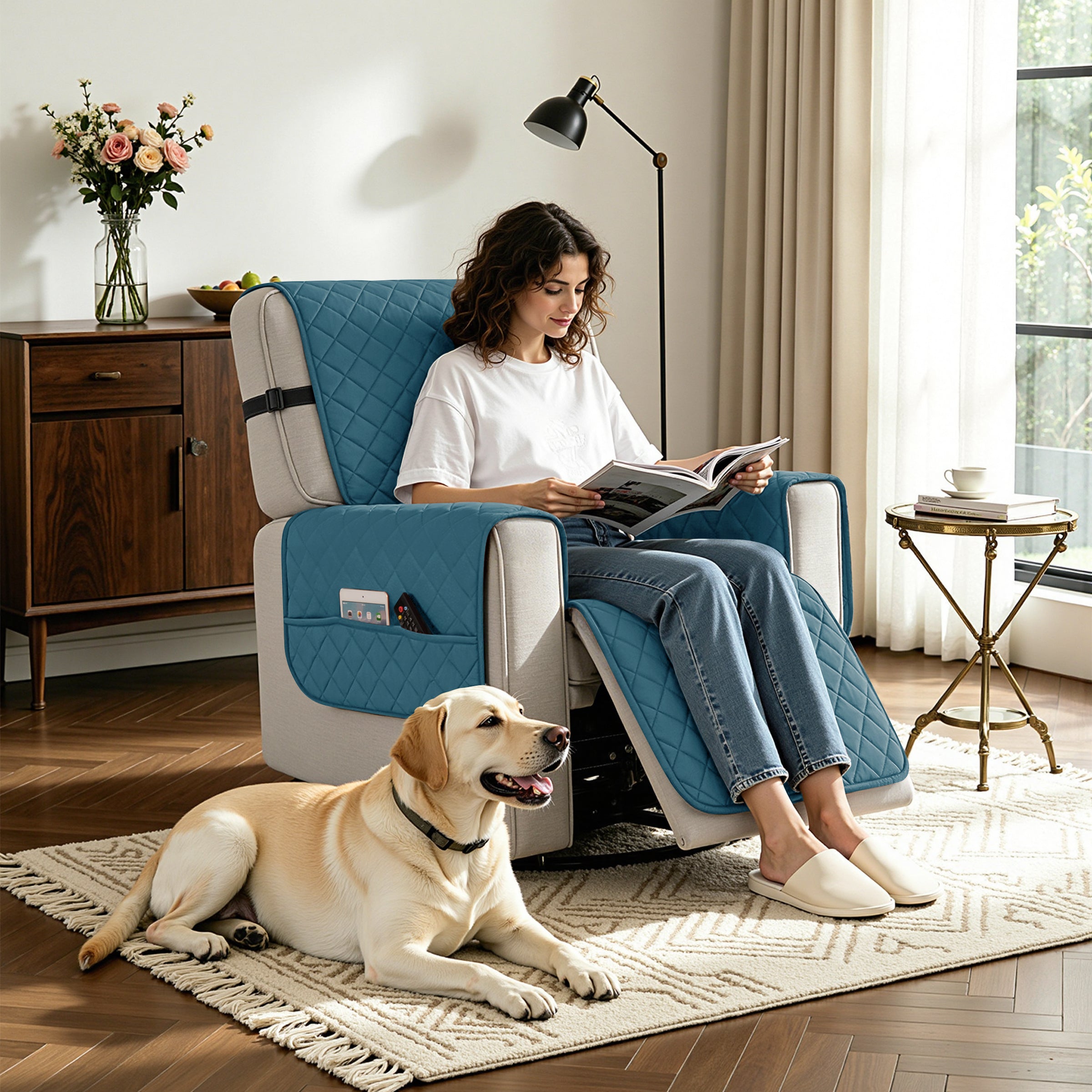 Subrtex Recliner Chair Cover Reversible Recline Sofa Slipcover with Side Pockets