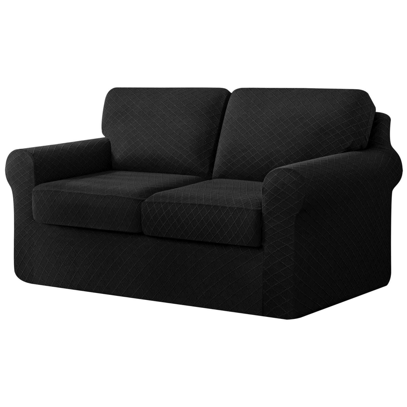 Diamond Lattice Stretch Loveseat Sofa Cover - Seaters Couch Slipcover with Two Separate Backrests and Cushions with Elastic Band, Checks Spandex Rhombus Fabric