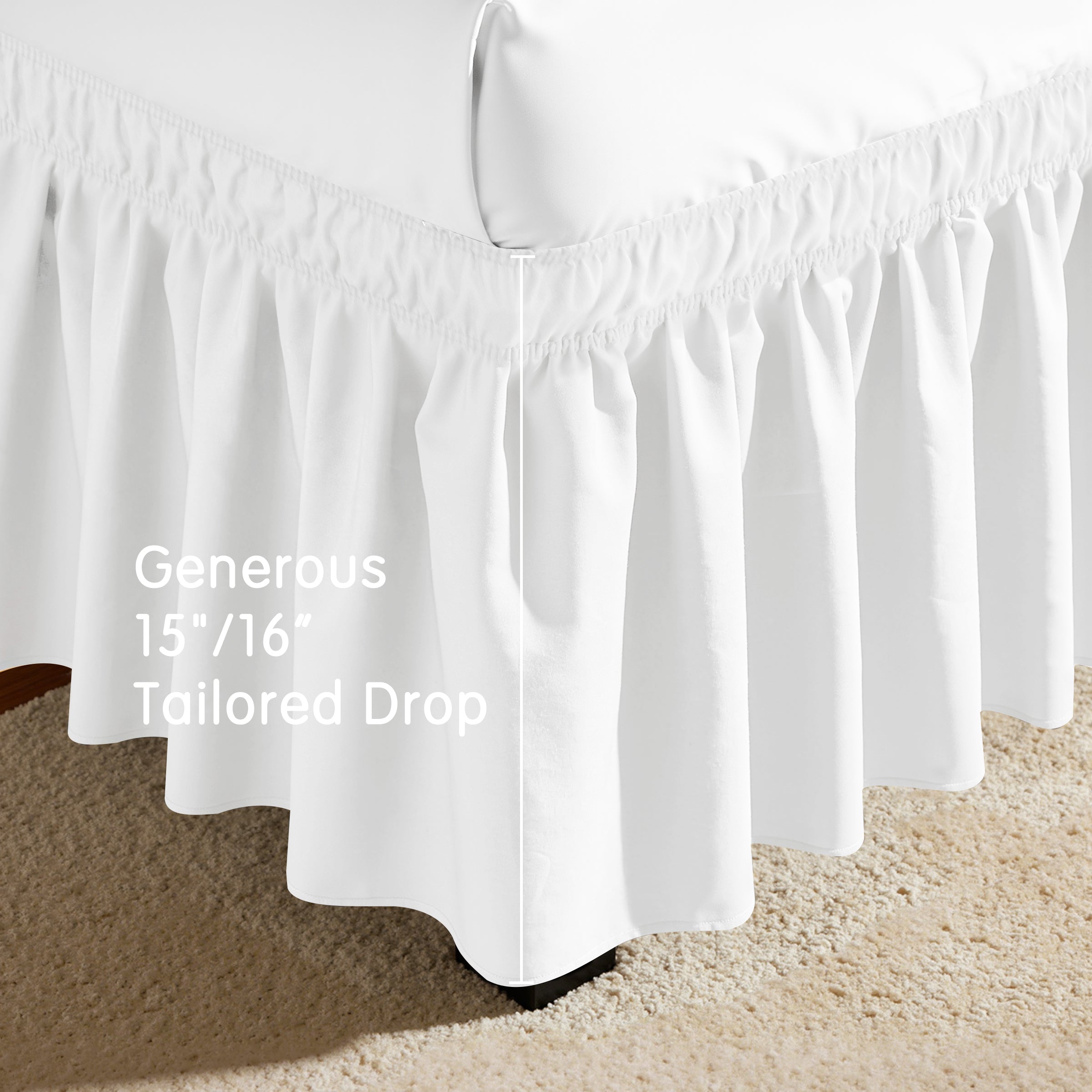 Subrtex Elastic Wrap Around Bed Skirt Dust Ruffle Smooth Soft Bed Frame Cover 15-inch Drop (Queen, Sand)