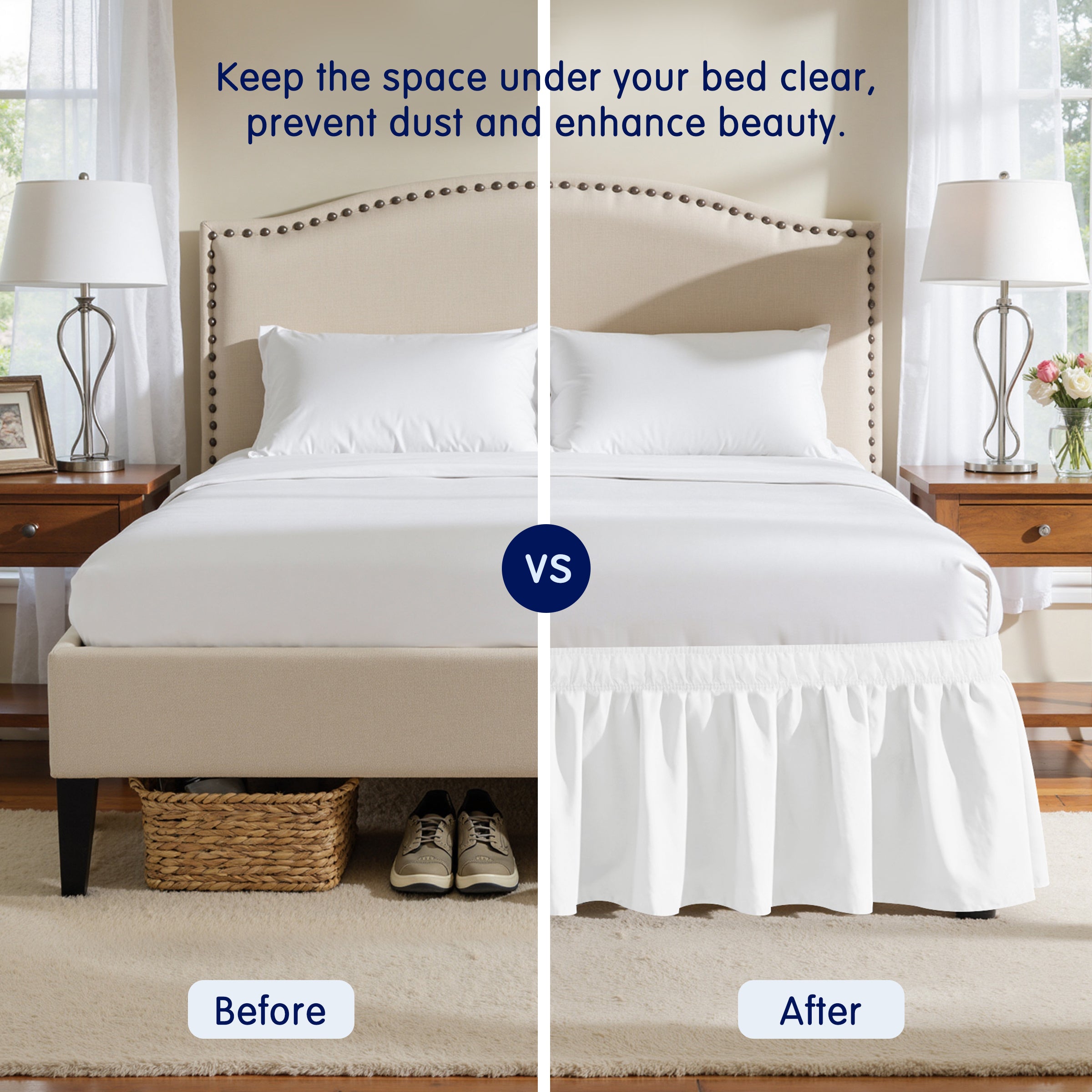 Subrtex Elastic Wrap Around Bed Skirt Dust Ruffle Smooth Soft Bed Frame Cover 15-inch Drop (Queen, Sand)