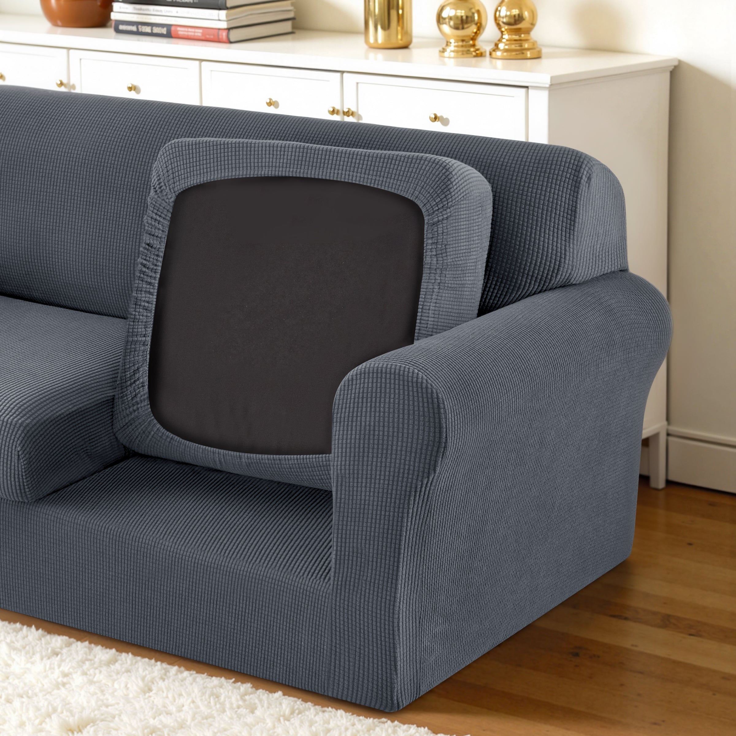 Subrtex Textured Grid Stretch Sofa Cover Couch Slipcover with Separate Cushion Cover
