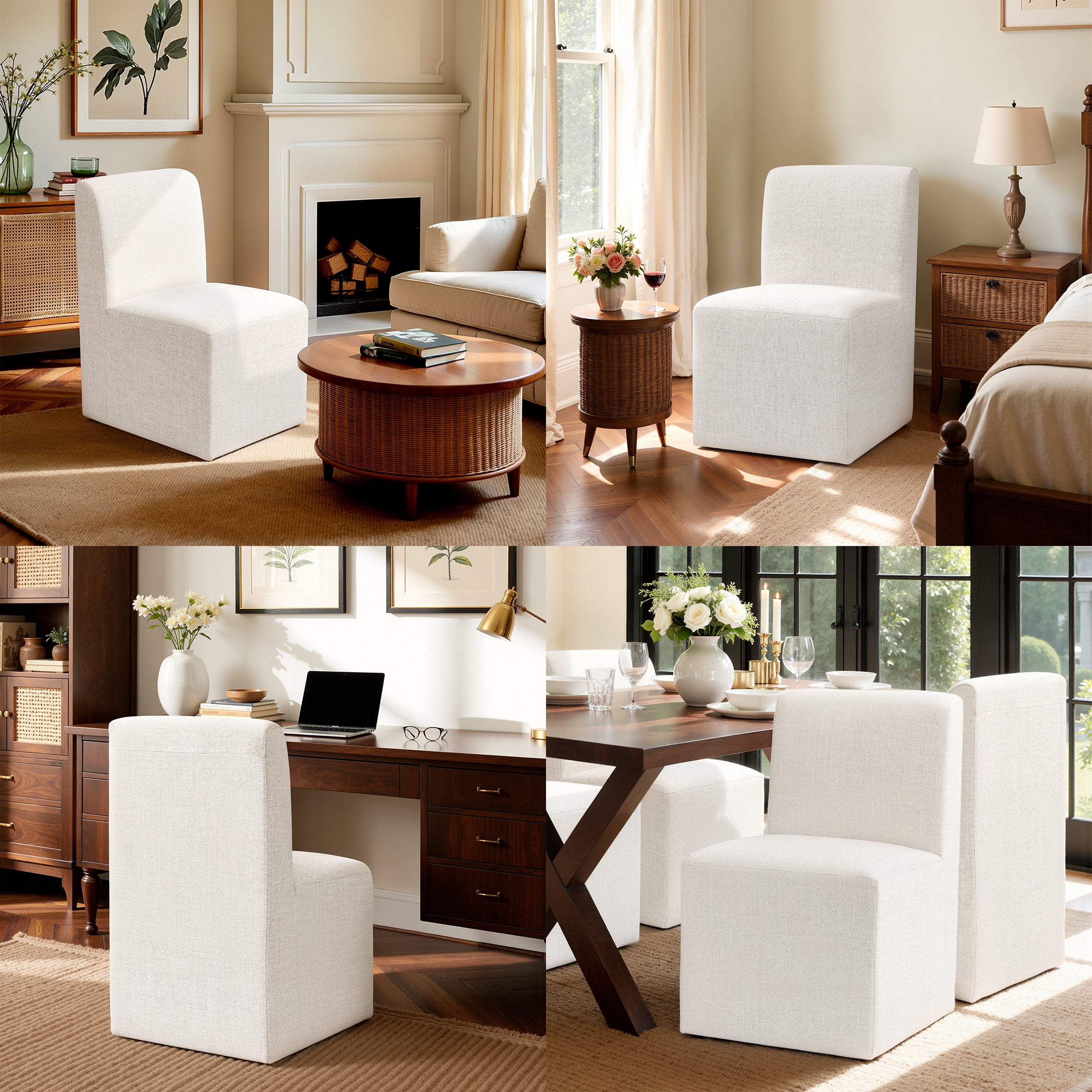 Subrtex Linen Upholstered Dining Chair Set of 1/2/4 with Hidden Wheels, Fully Assembled Modern Armless Accent Chair