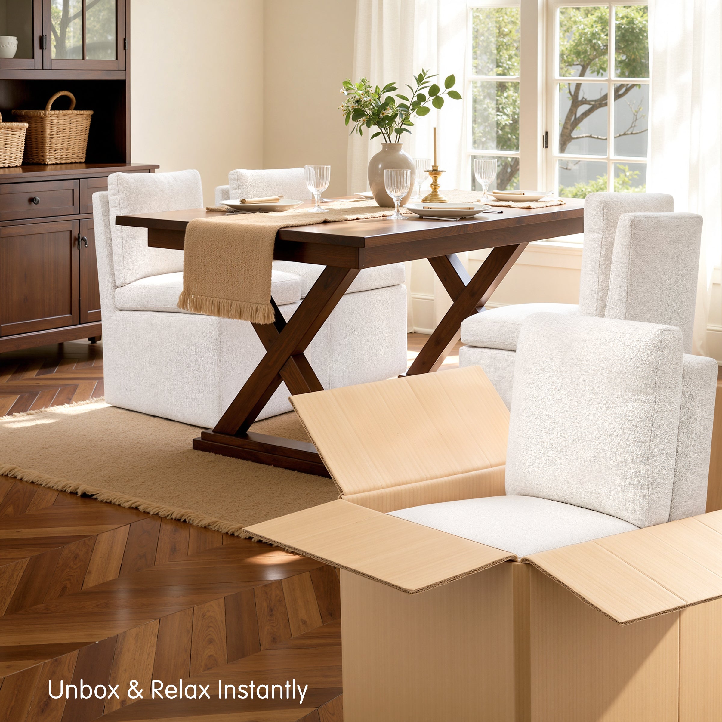 Subrtex Dining Chairs with Casters, Upholstered Dining Room Chairs, Accent Single Sofa Chair, Arrived Assembed, Slient Wheels, Cream/Khaki