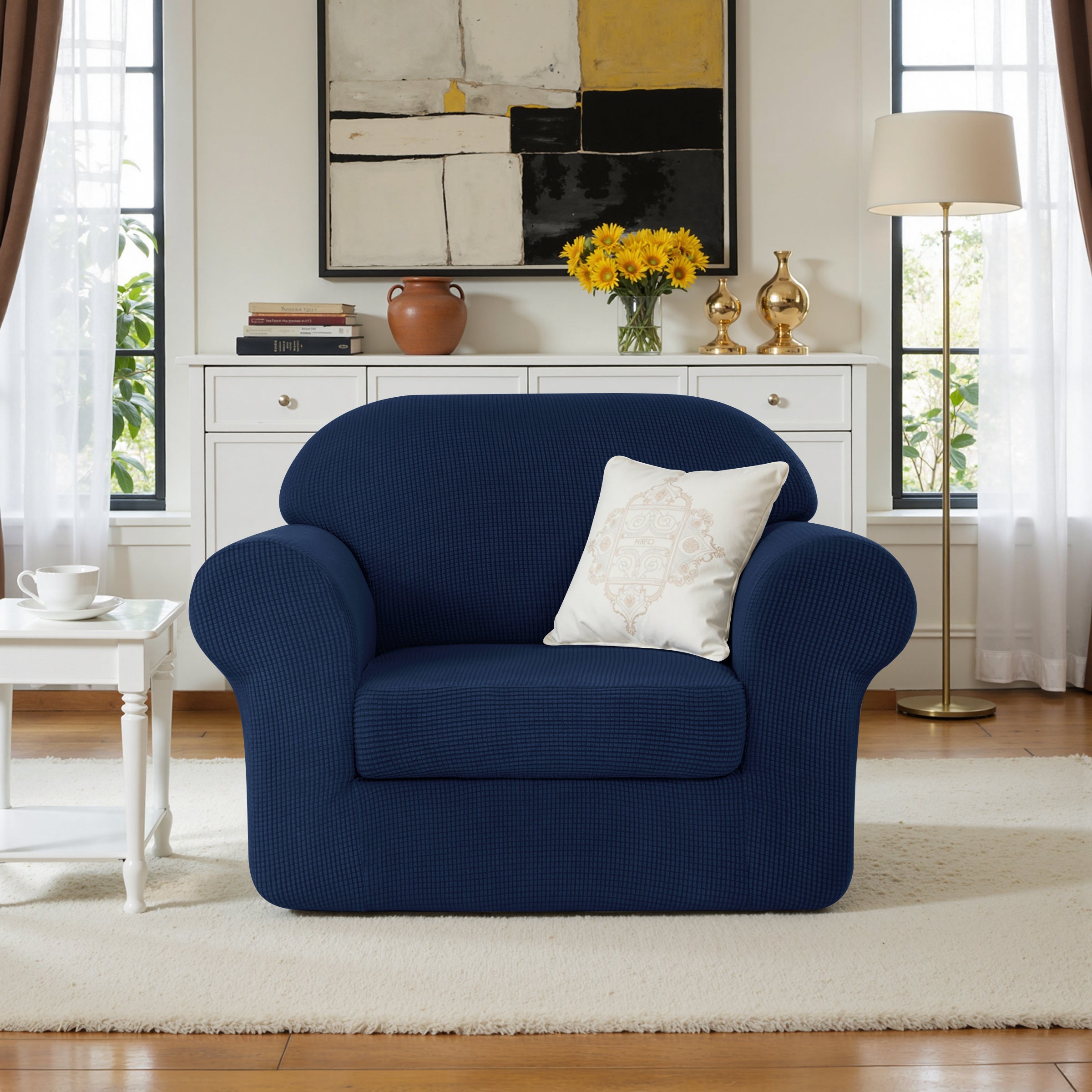 Subrtex Textured Grid Stretch Sofa Cover Couch Slipcover with Separate Cushion Cover