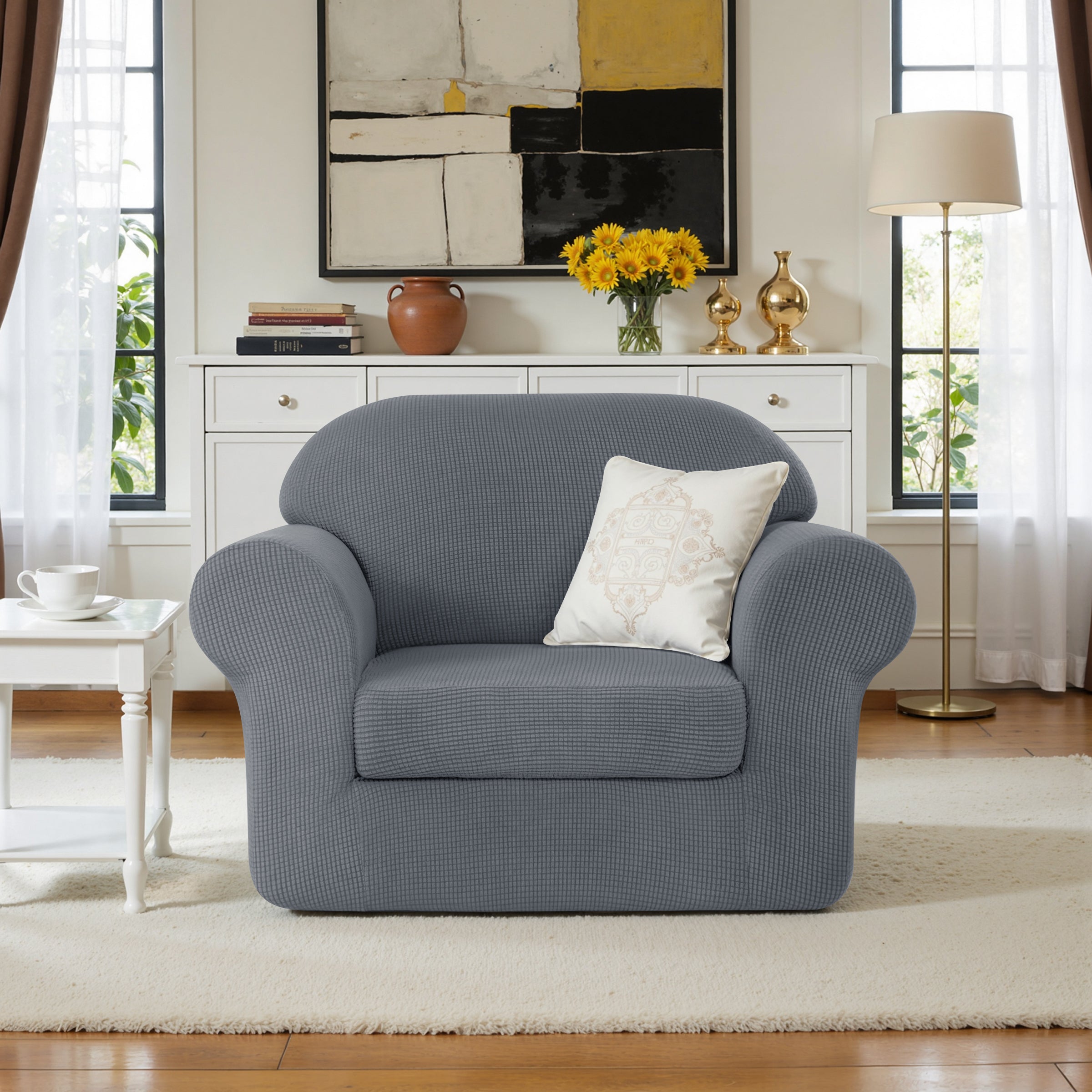 Subrtex Textured Grid Stretch Sofa Cover Couch Slipcover with Separate Cushion Cover