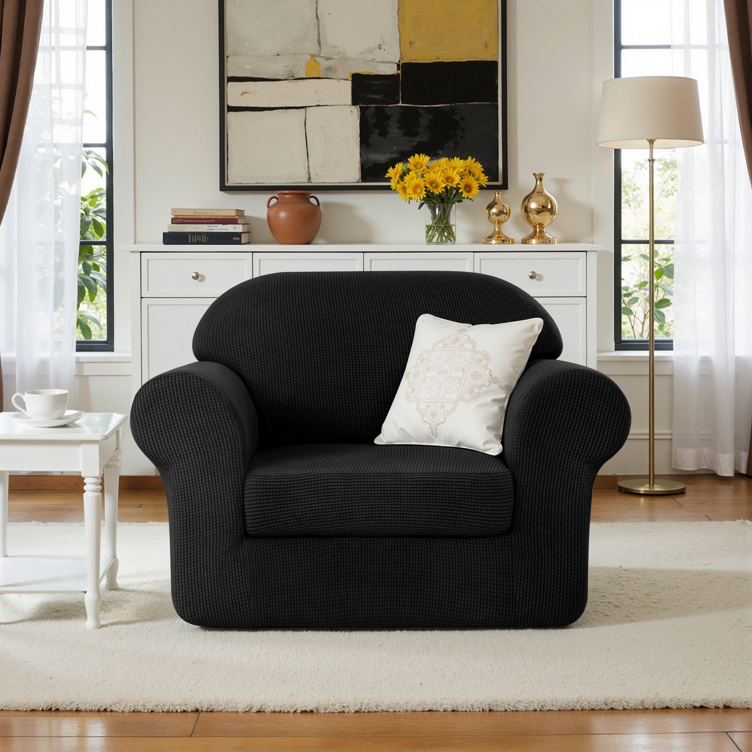 Subrtex Textured Grid Stretch Sofa Cover Couch Slipcover with Separate Cushion Cover