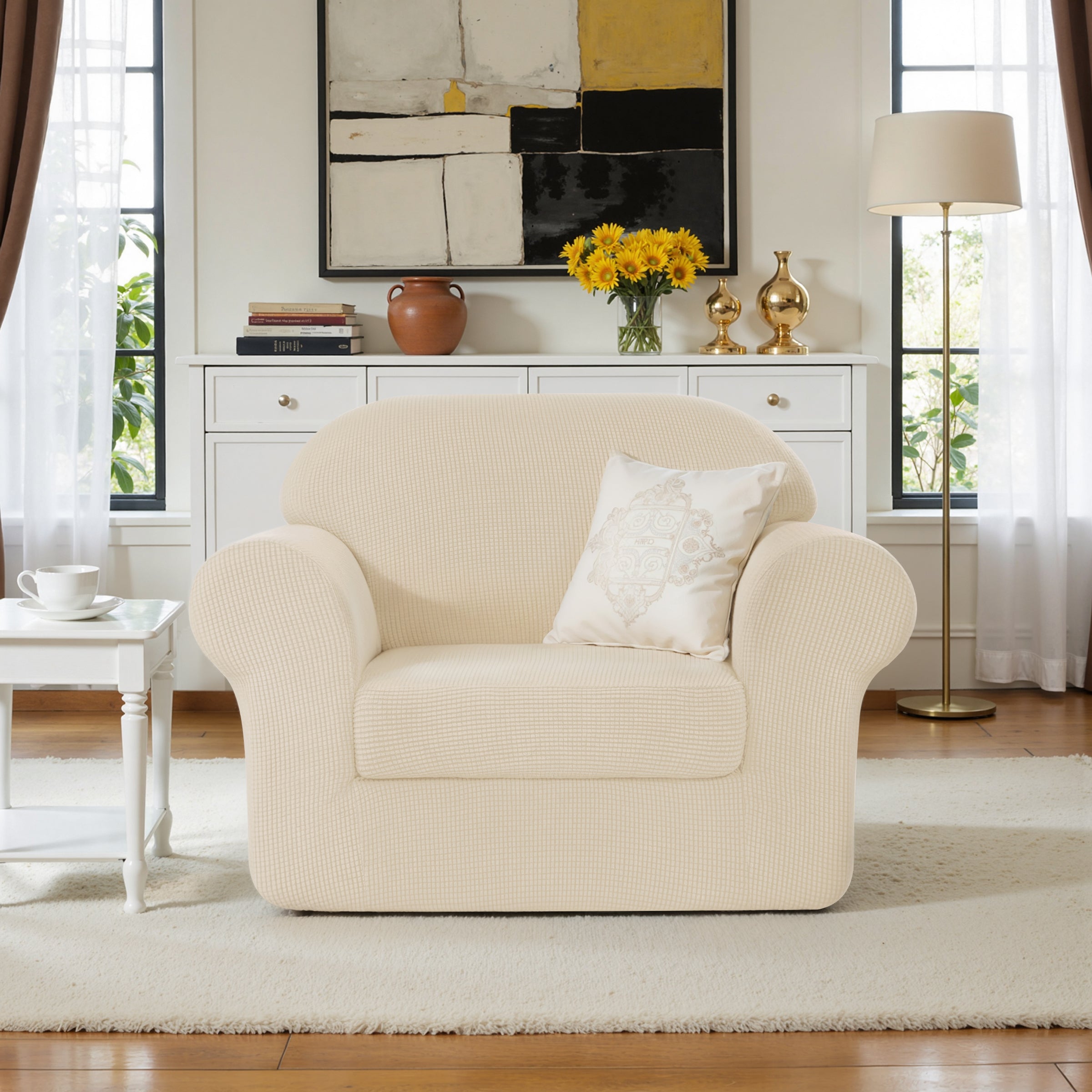Subrtex Textured Grid Stretch Sofa Cover Couch Slipcover with Separate Cushion Cover
