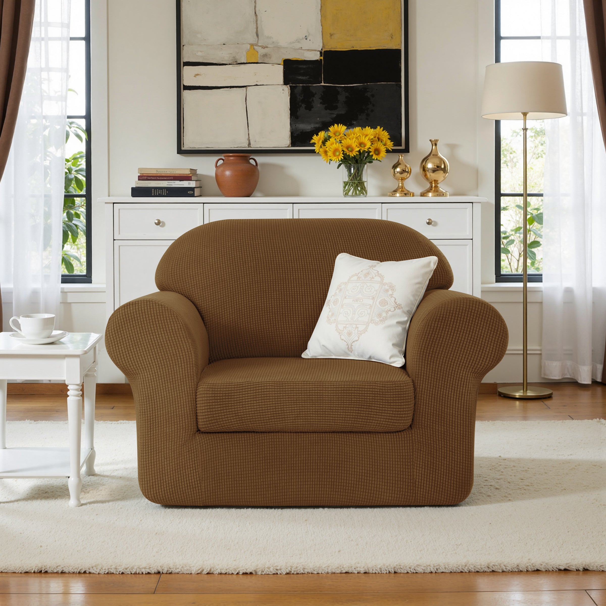 Subrtex Textured Grid Stretch Sofa Cover Couch Slipcover with Separate Cushion Cover