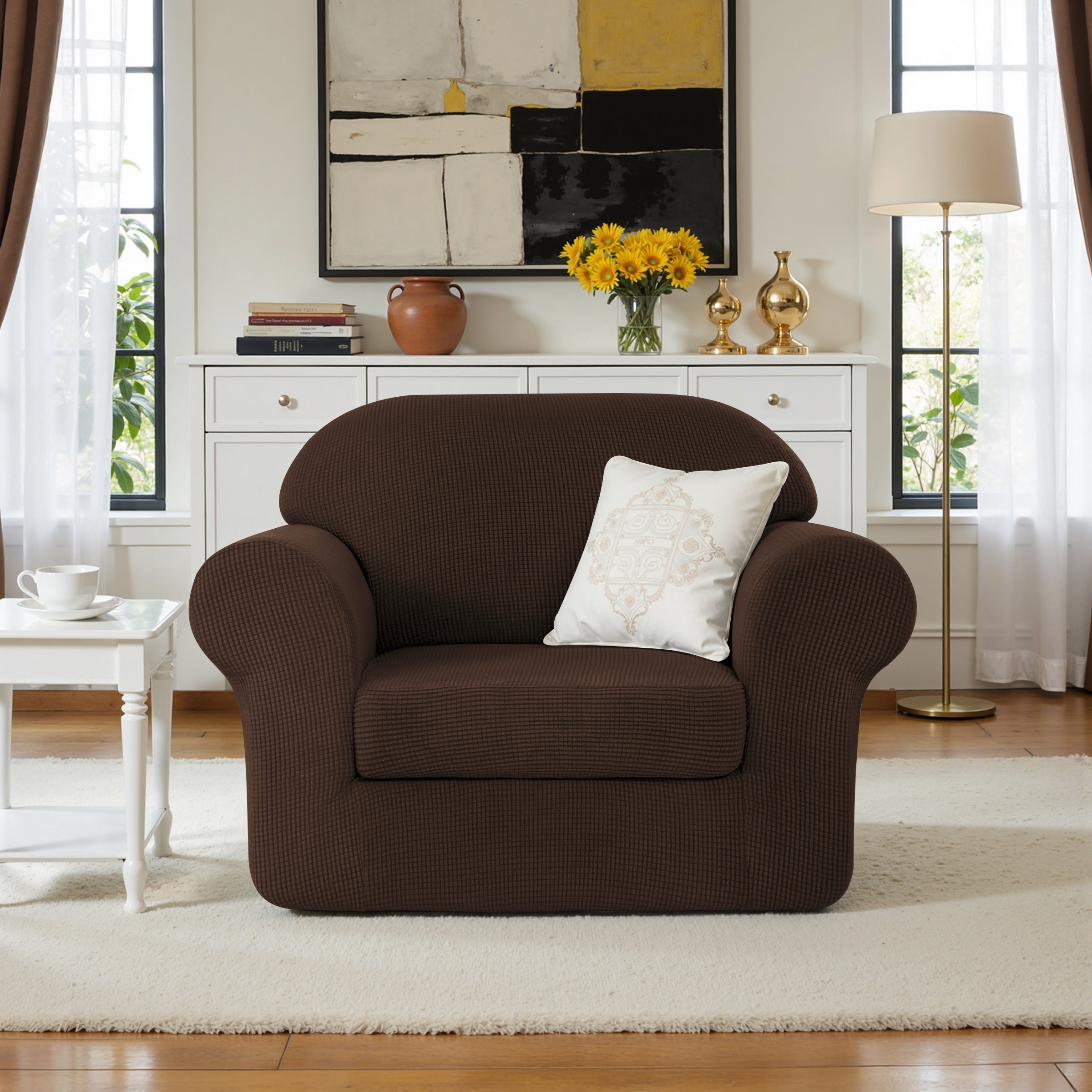 Subrtex Textured Grid Stretch Sofa Cover Couch Slipcover with Separate Cushion Cover