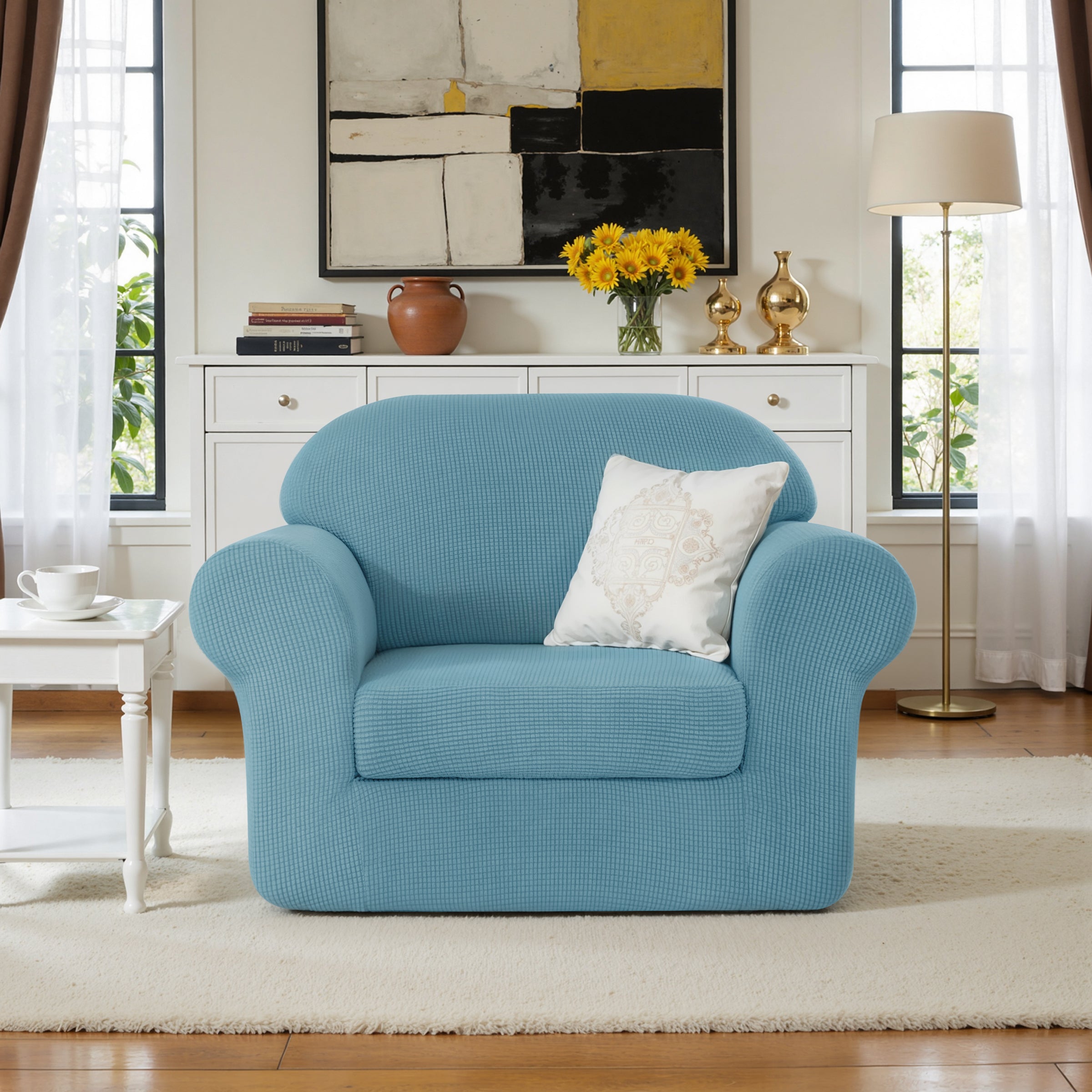 Subrtex Textured Grid Stretch Sofa Cover Couch Slipcover with Separate Cushion Cover